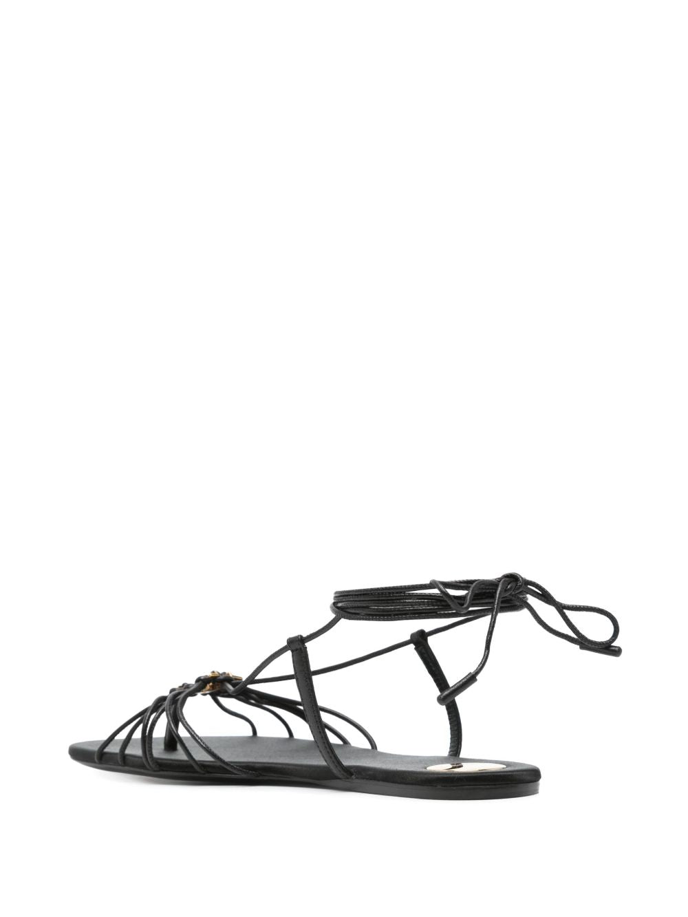 SAINT LAURENT Elegant Leather Flat Shoes with Ankle Strap