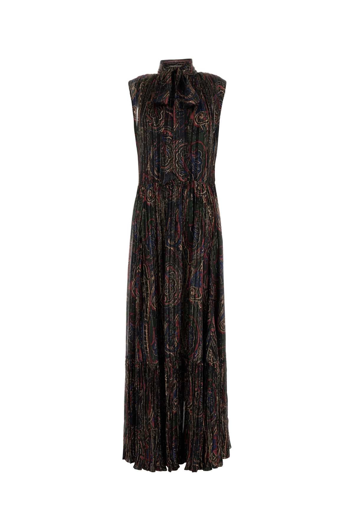 SAINT LAURENT Printed Silk Blend Long Dress