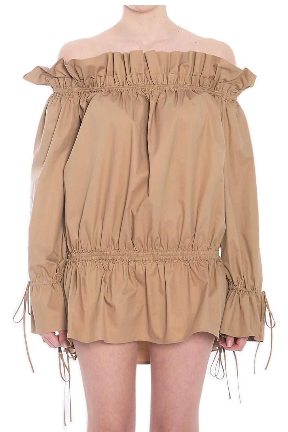 SAINT LAURENT Off-the-Shoulder Ruched Mini Dress (FR 38)