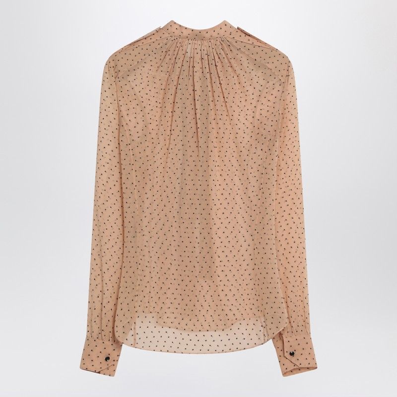 SAINT LAURENT Silk Blend Polka Dot Blouse with Bow and Epaulets for Women