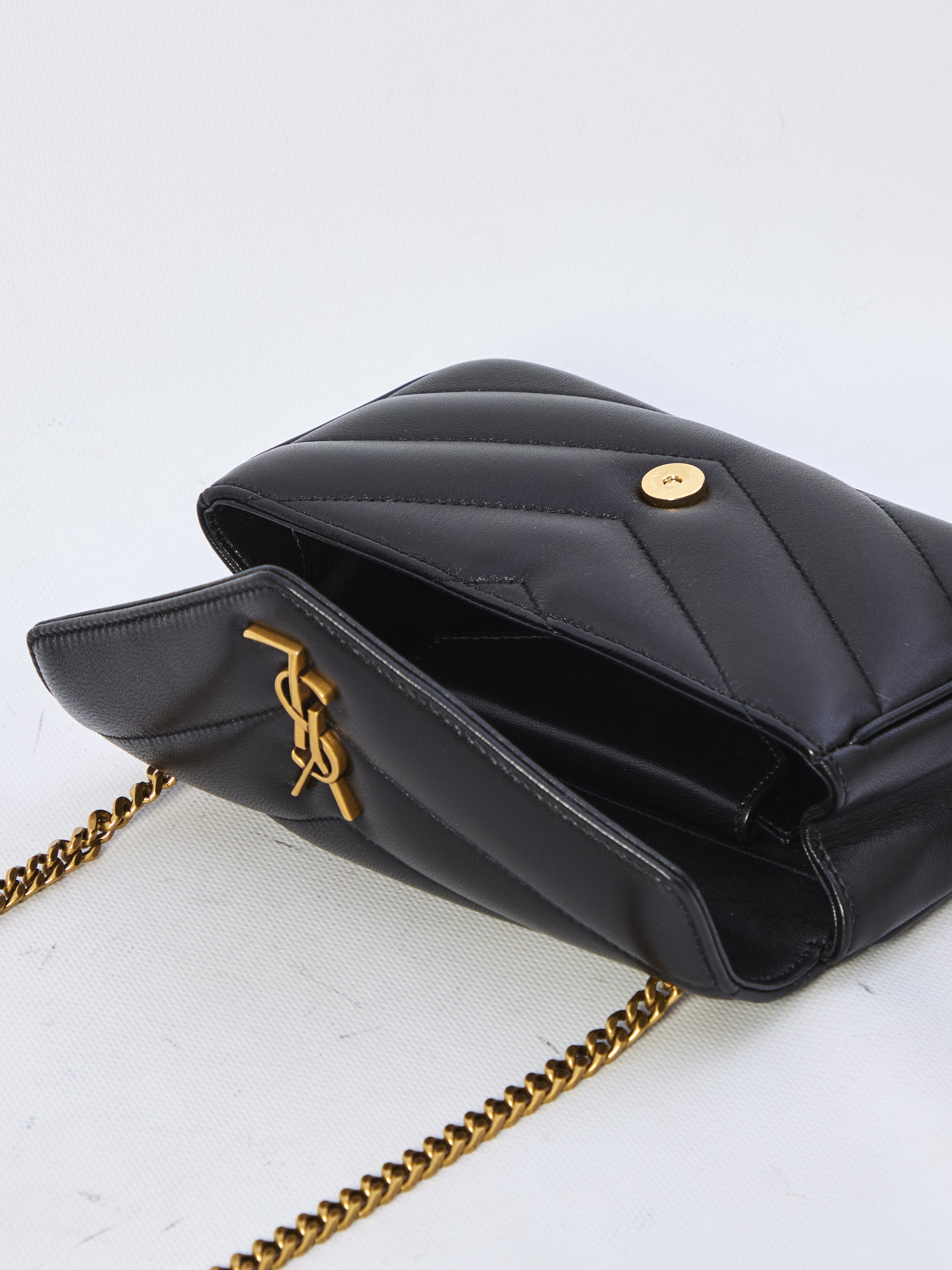 SAINT LAURENT Loulou Mini Handbag in Chevron-Quilted Lambskin