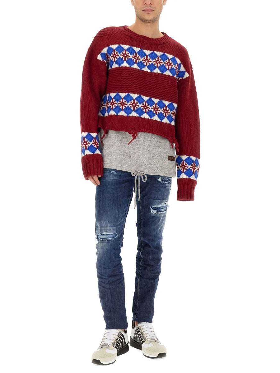 DSQUARED Regular Fit Jacquard Knit Sweater - Size L