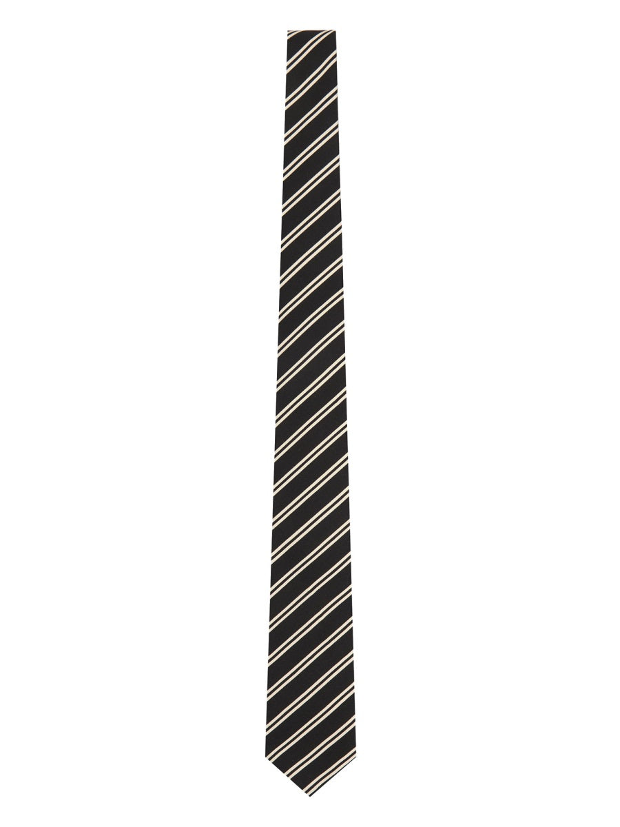 SAINT LAURENT Classic Striped Silk-Cotton Tie