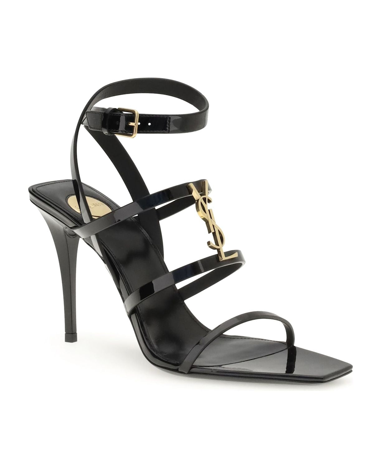 SAINT LAURENT Cassandra Patent Leather Sandals with 9 cm Heel