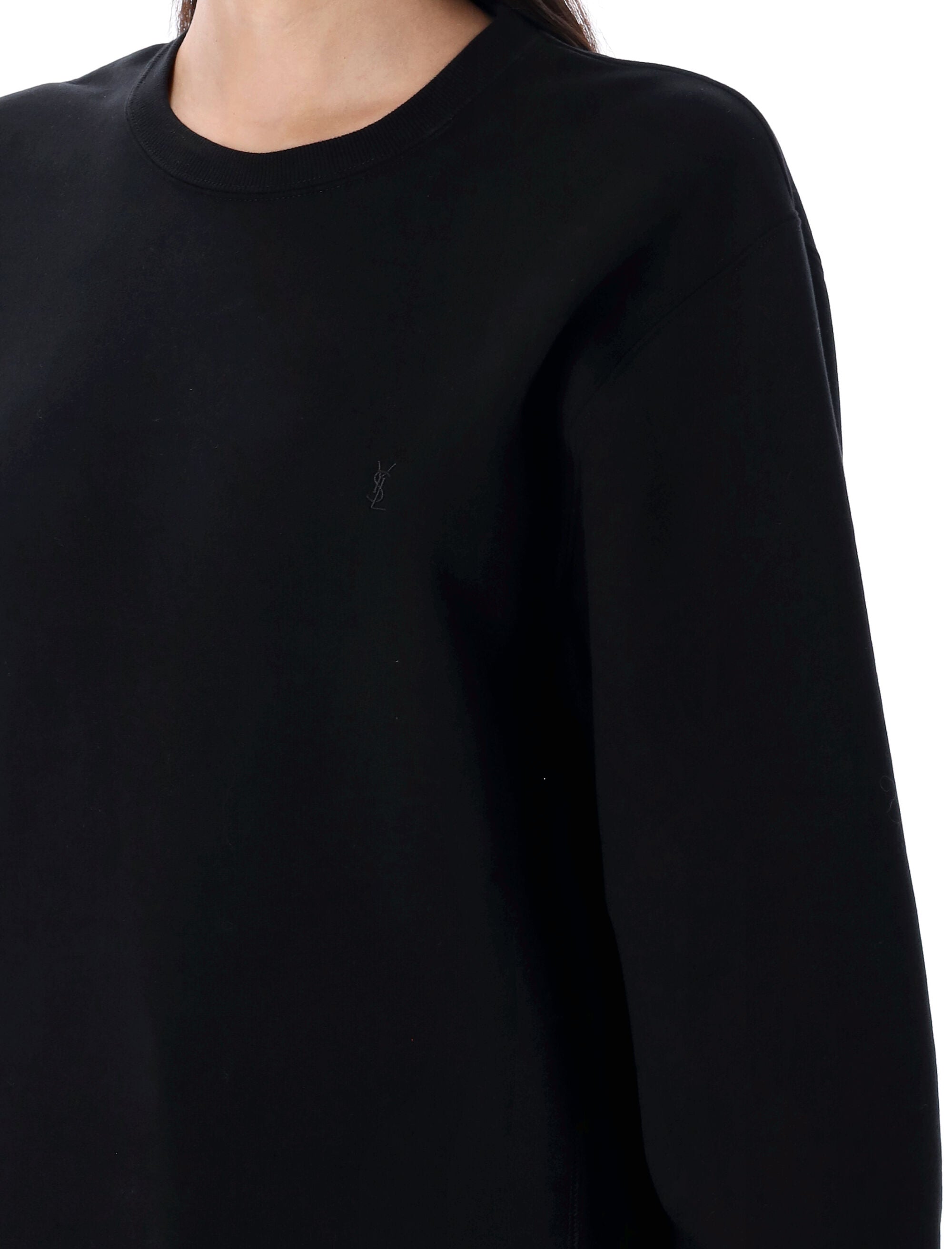 SAINT LAURENT Crewneck Sweatshirt with Embroidered Detail - Size S