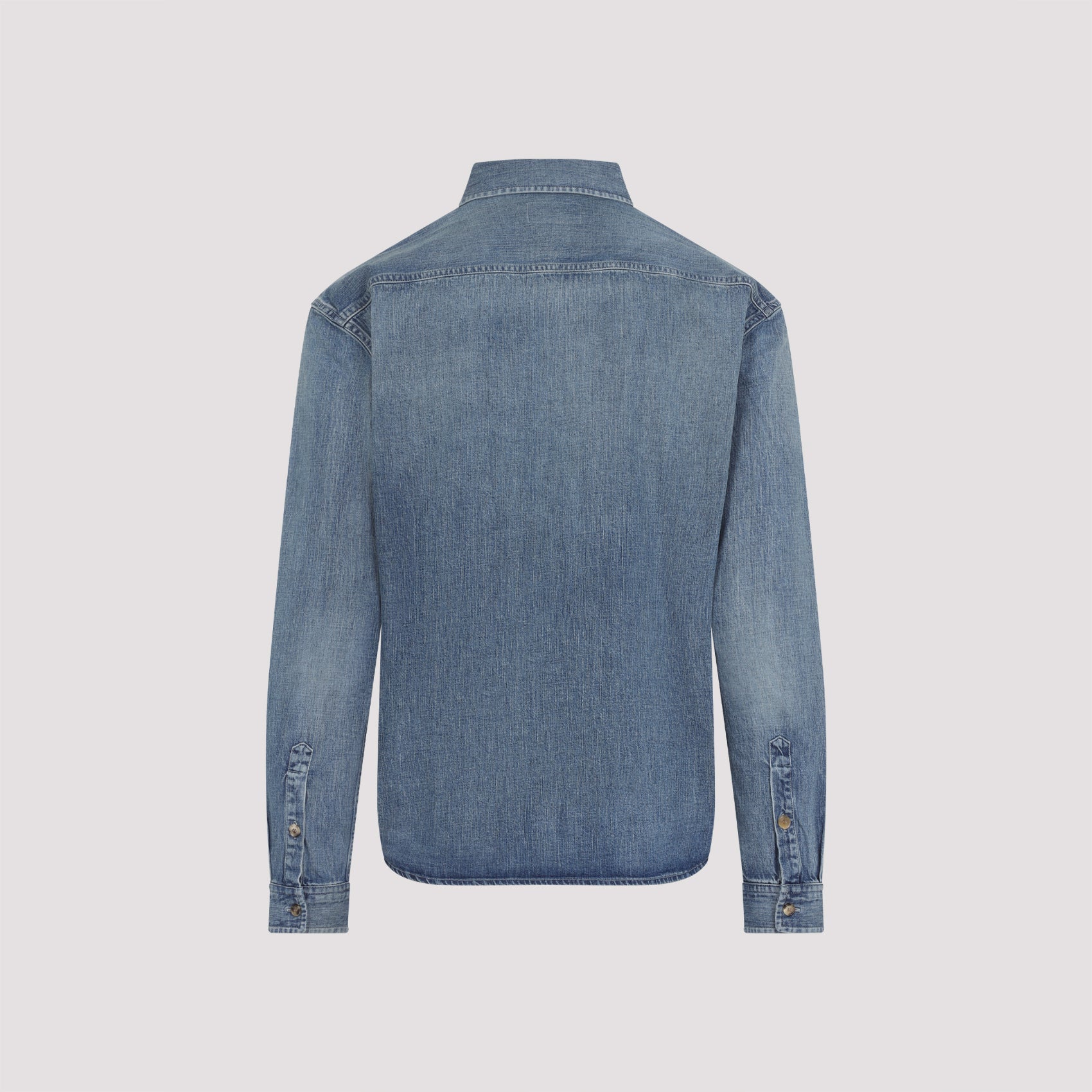 SAINT LAURENT Cassandre Rounded Hem Denim Shirt for Men