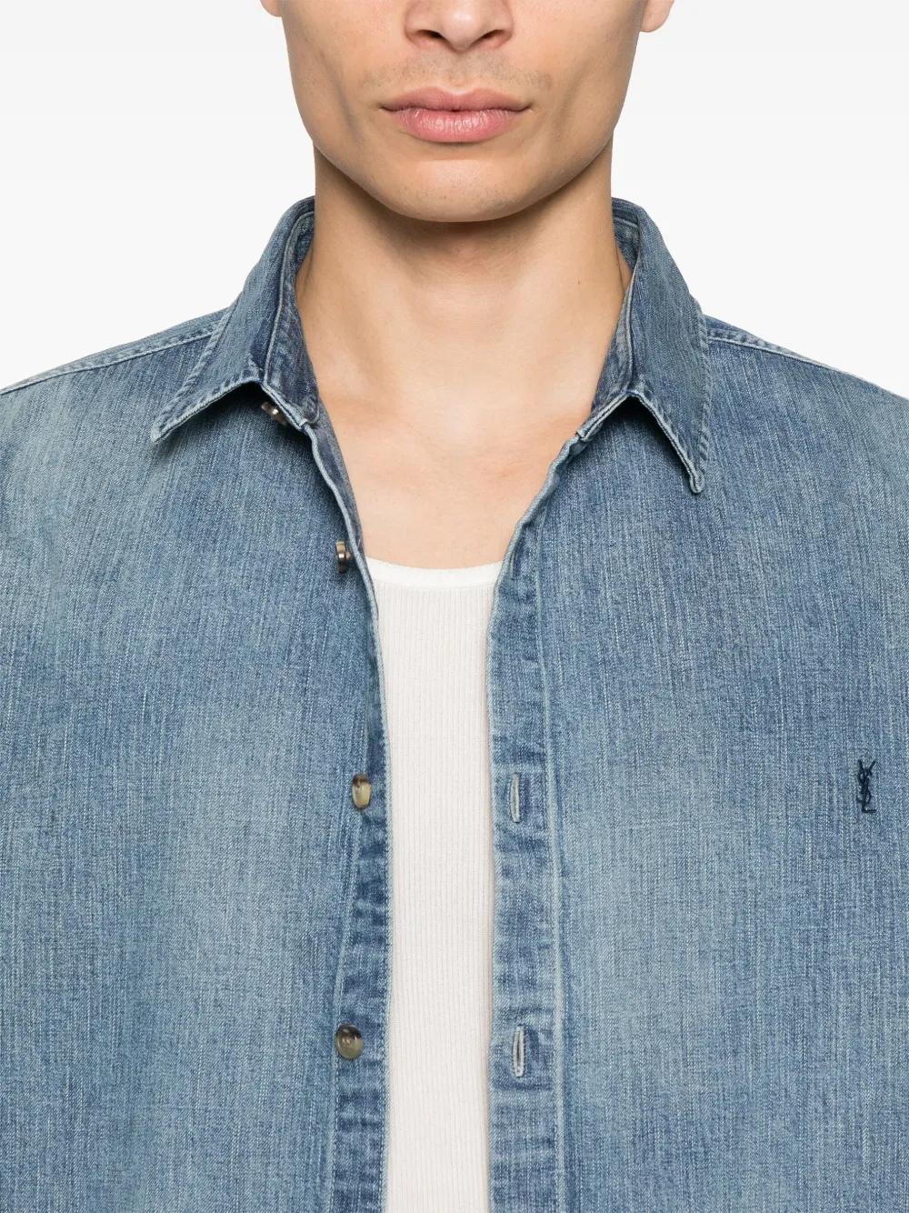 SAINT LAURENT Cassandre Rounded Hem Denim Shirt for Men