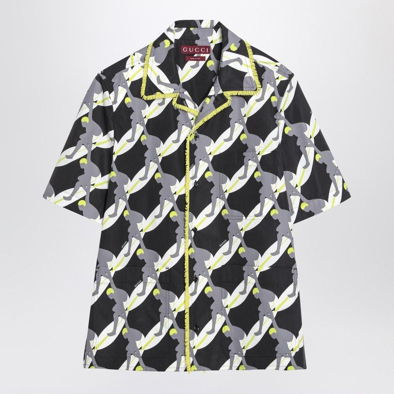 GUCCI Oversized Cotton Print Shirt with Beaded Fringing
