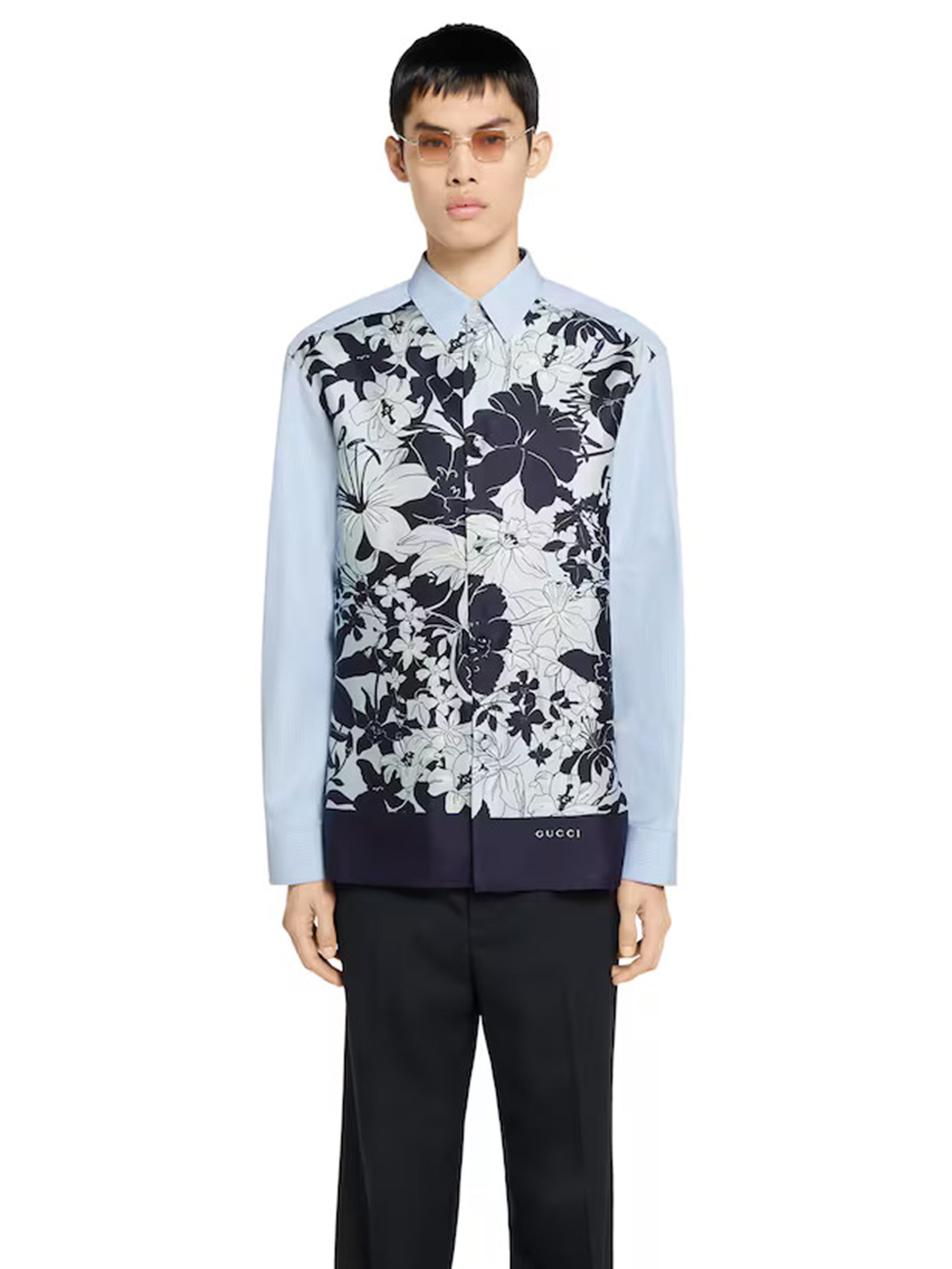 GUCCI Silk and Cotton Floral Print Shirt