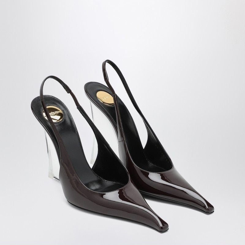 SAINT LAURENT Shiny Leather Wedges with Pointed Design and High Transparent Heel
