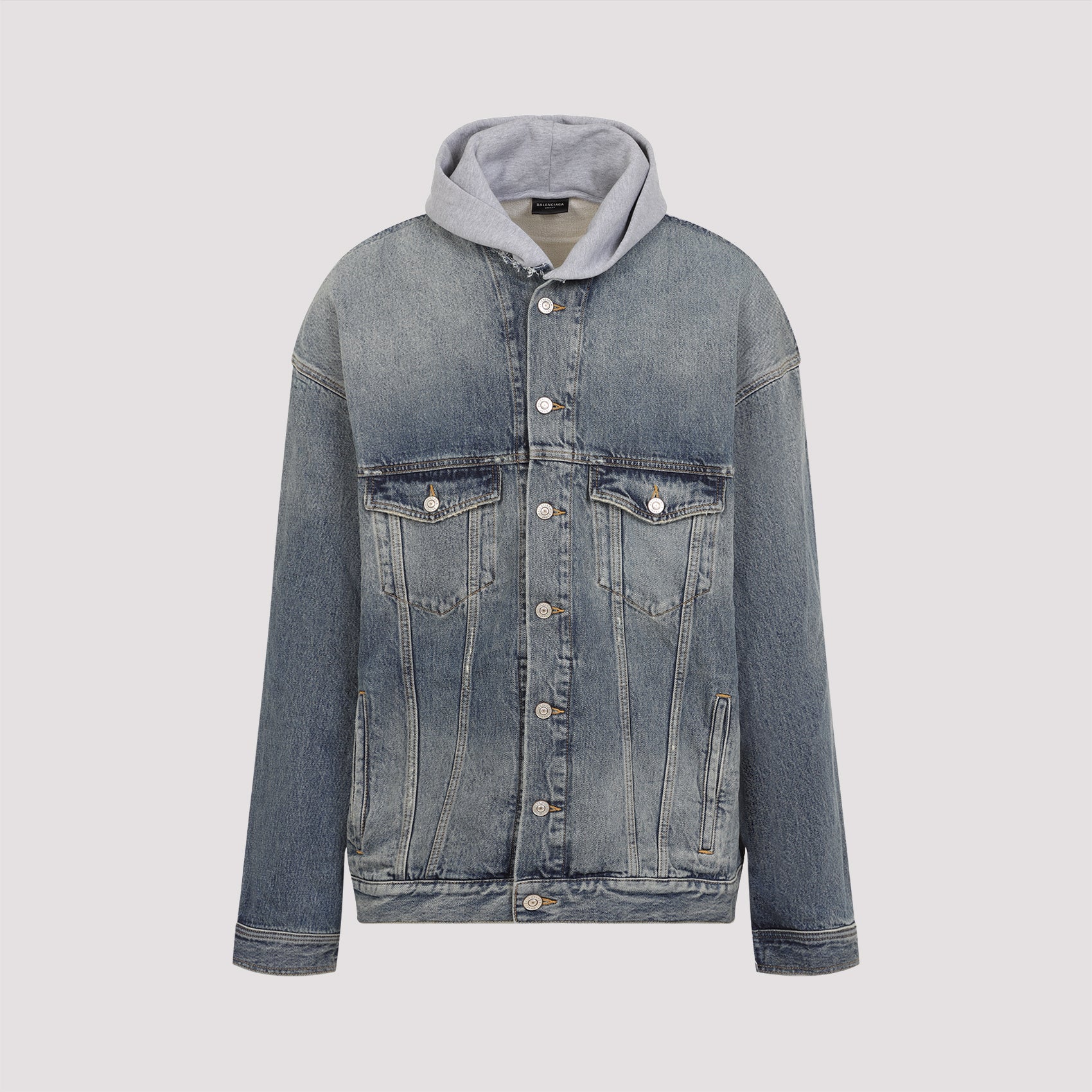 BALENCIAGA Denim and Fleece Cotton Jacket with Logo
