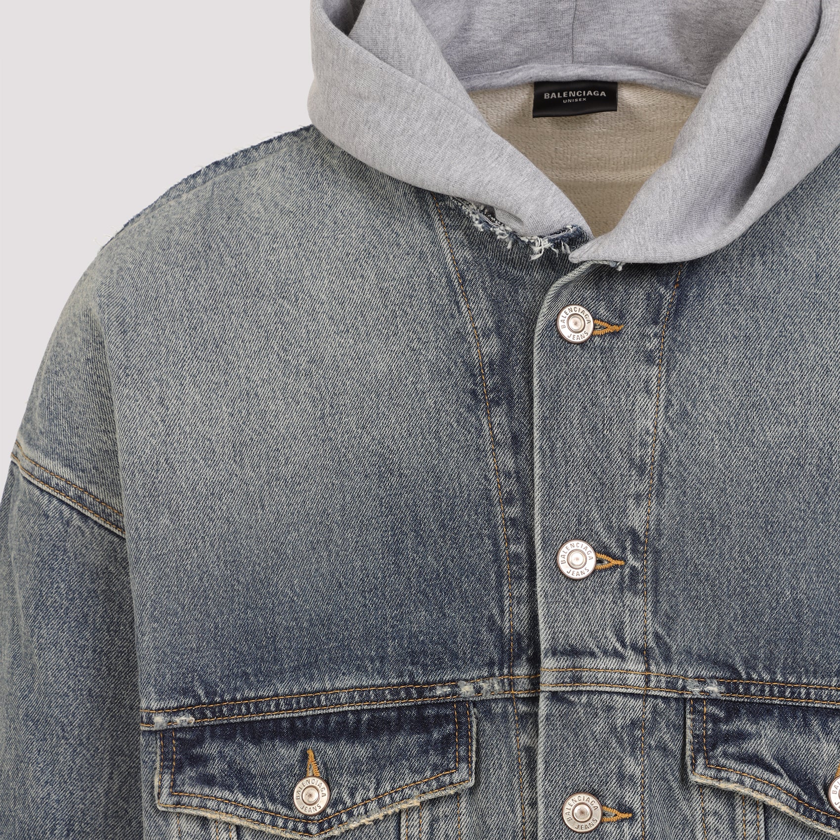 BALENCIAGA Denim and Fleece Cotton Jacket with Logo