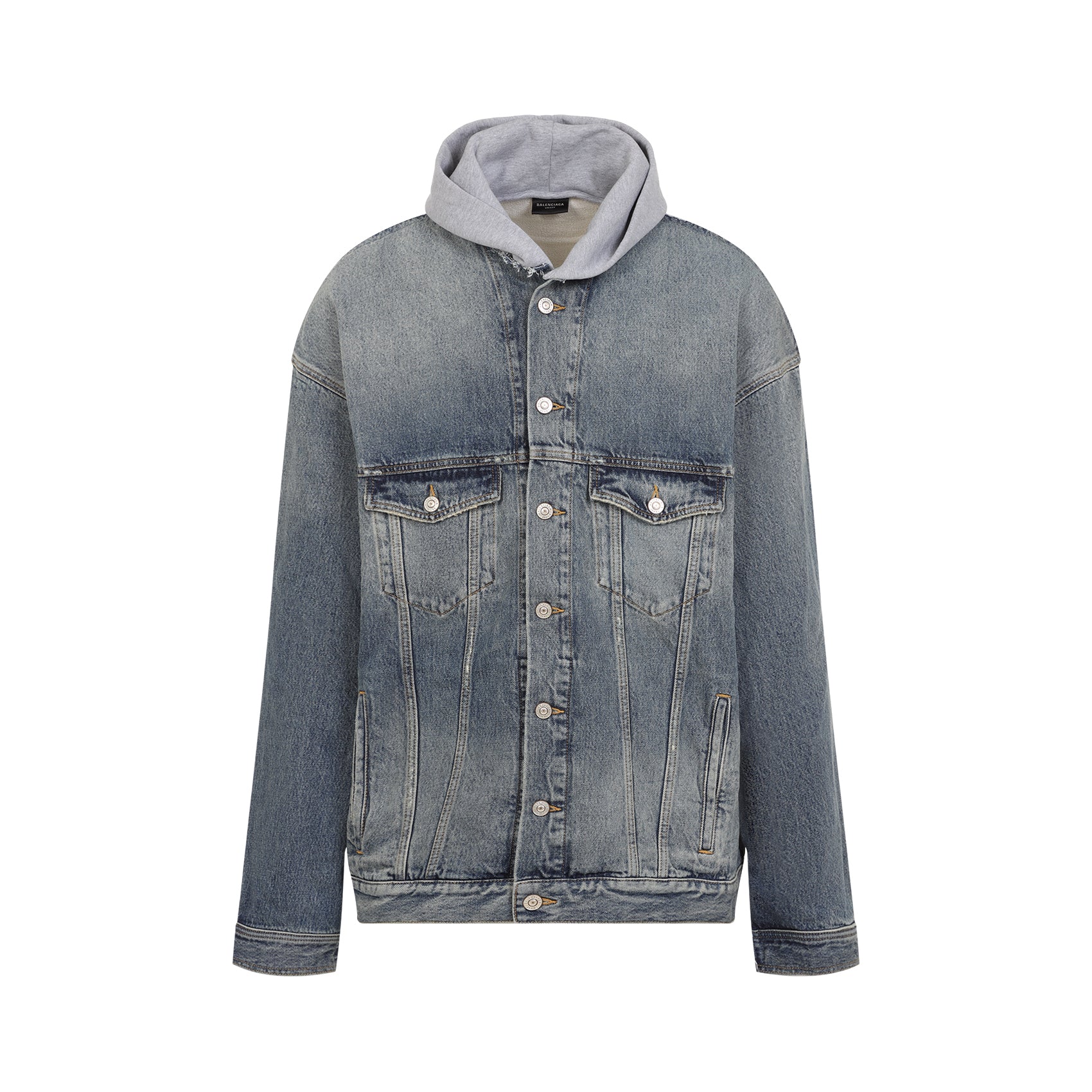 BALENCIAGA Denim and Fleece Cotton Jacket with Logo