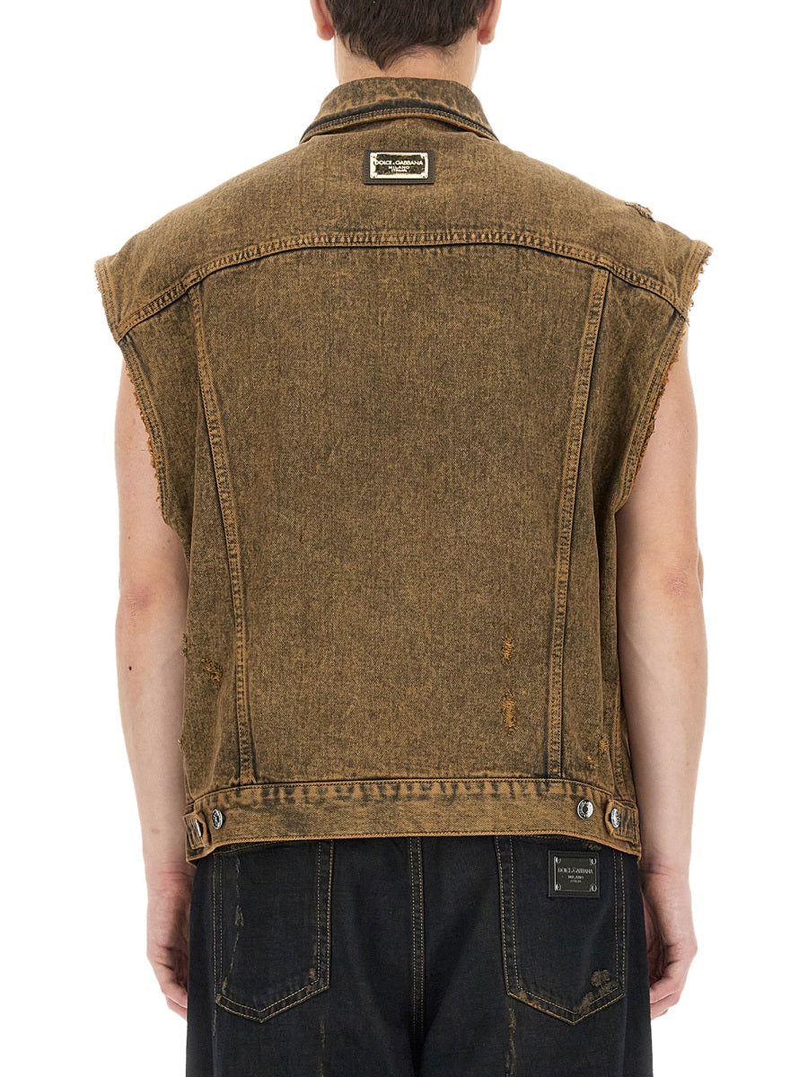 DOLCE & GABBANA Regular Fit Denim Vest Size 50