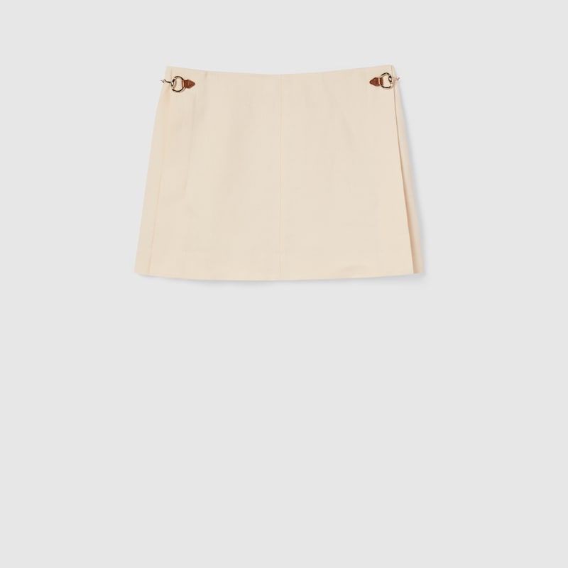 GUCCI Linen Canvas Mini Skirt with Horsebit Detail