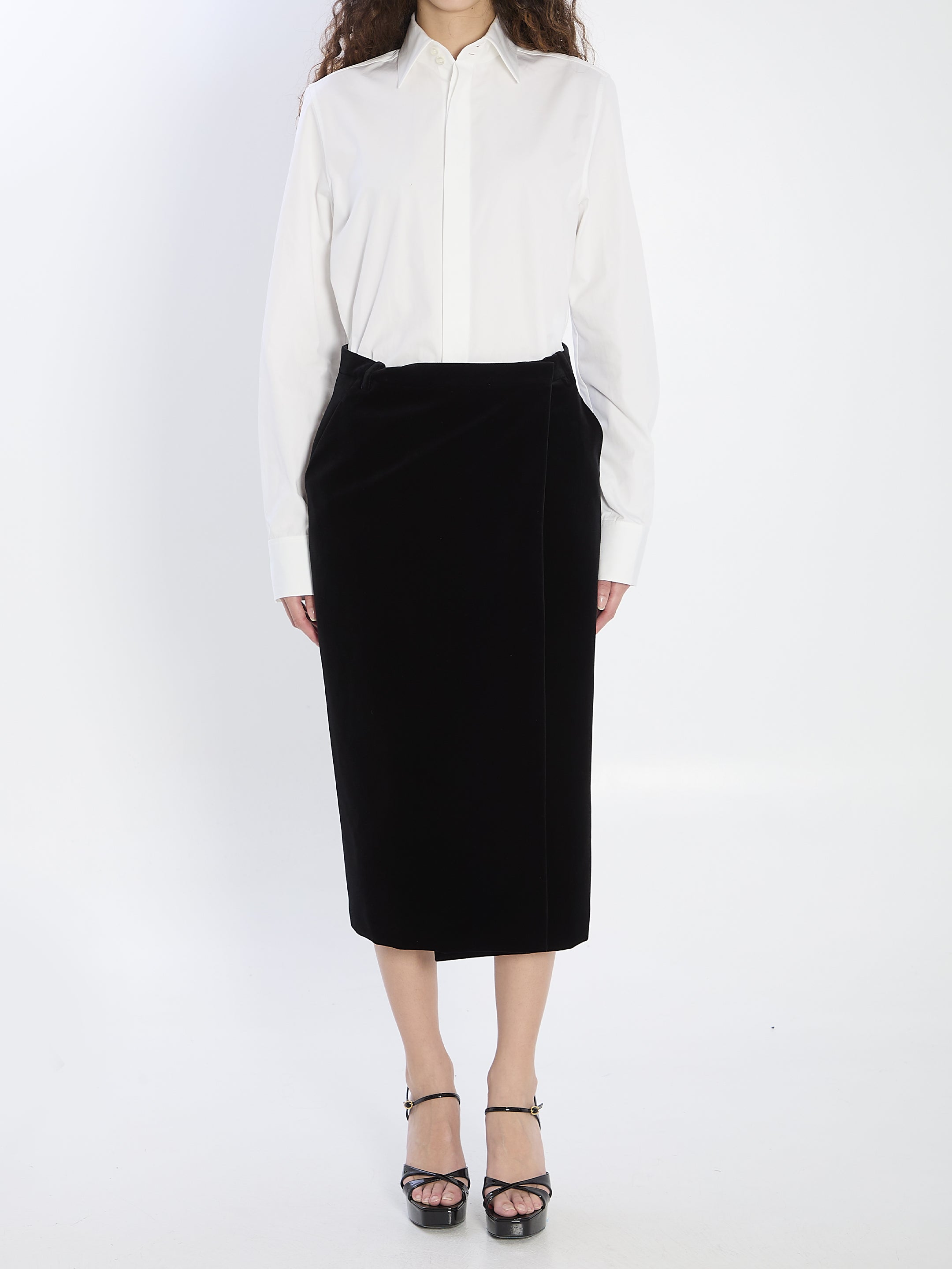 SAINT LAURENT Cotton Velvet Midi Wrap Skirt - Size 36