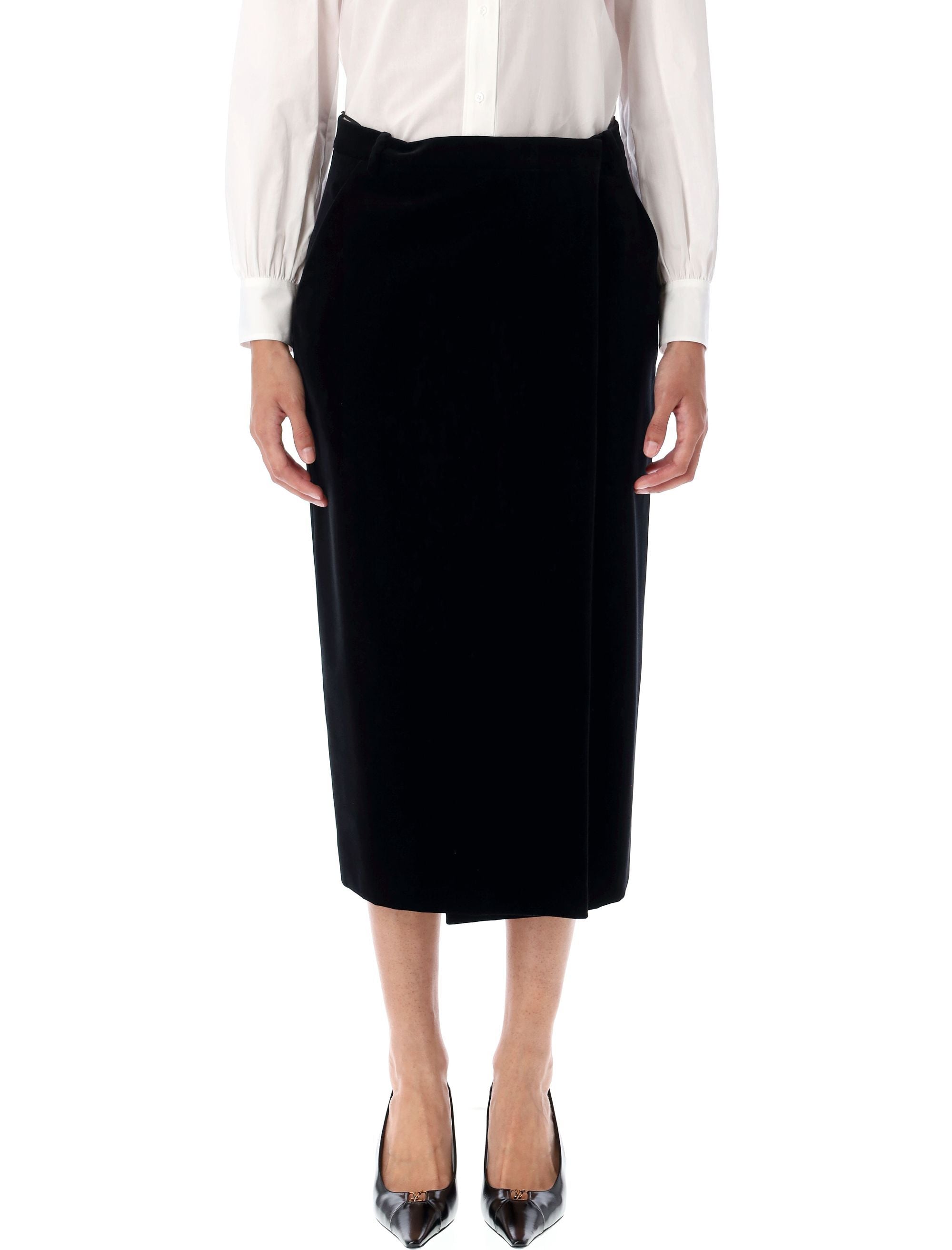 SAINT LAURENT Cotton Velvet Midi Wrap Skirt - Size 36