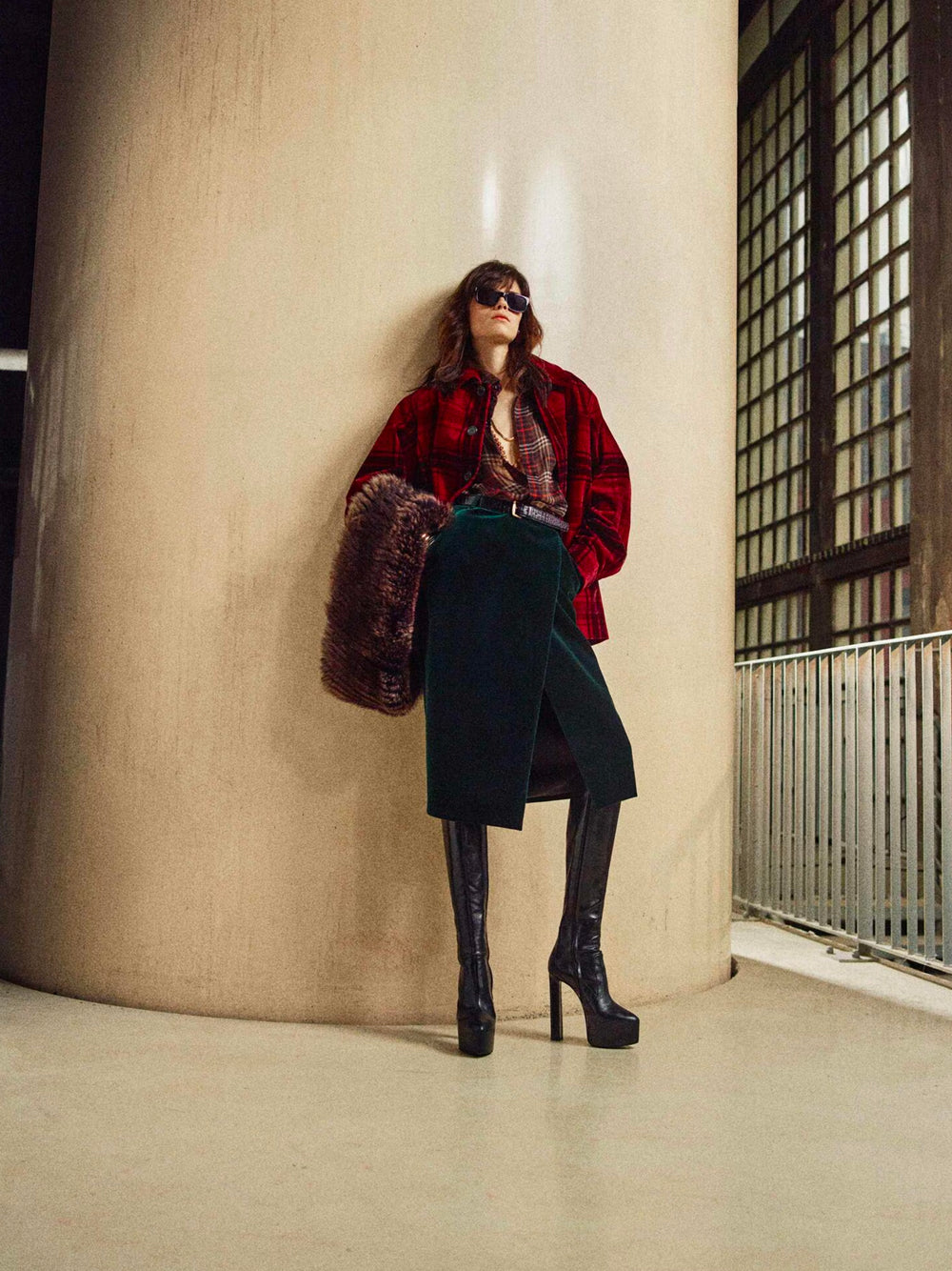 SAINT LAURENT Velvet Crossover Midi Skirt - Size 36