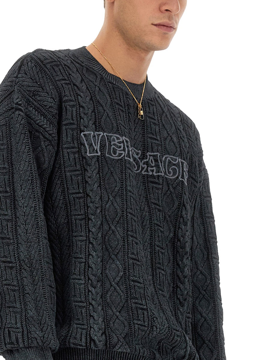VERSACE Slim Fit Knit with Greek Braid Work - Size 50 IT