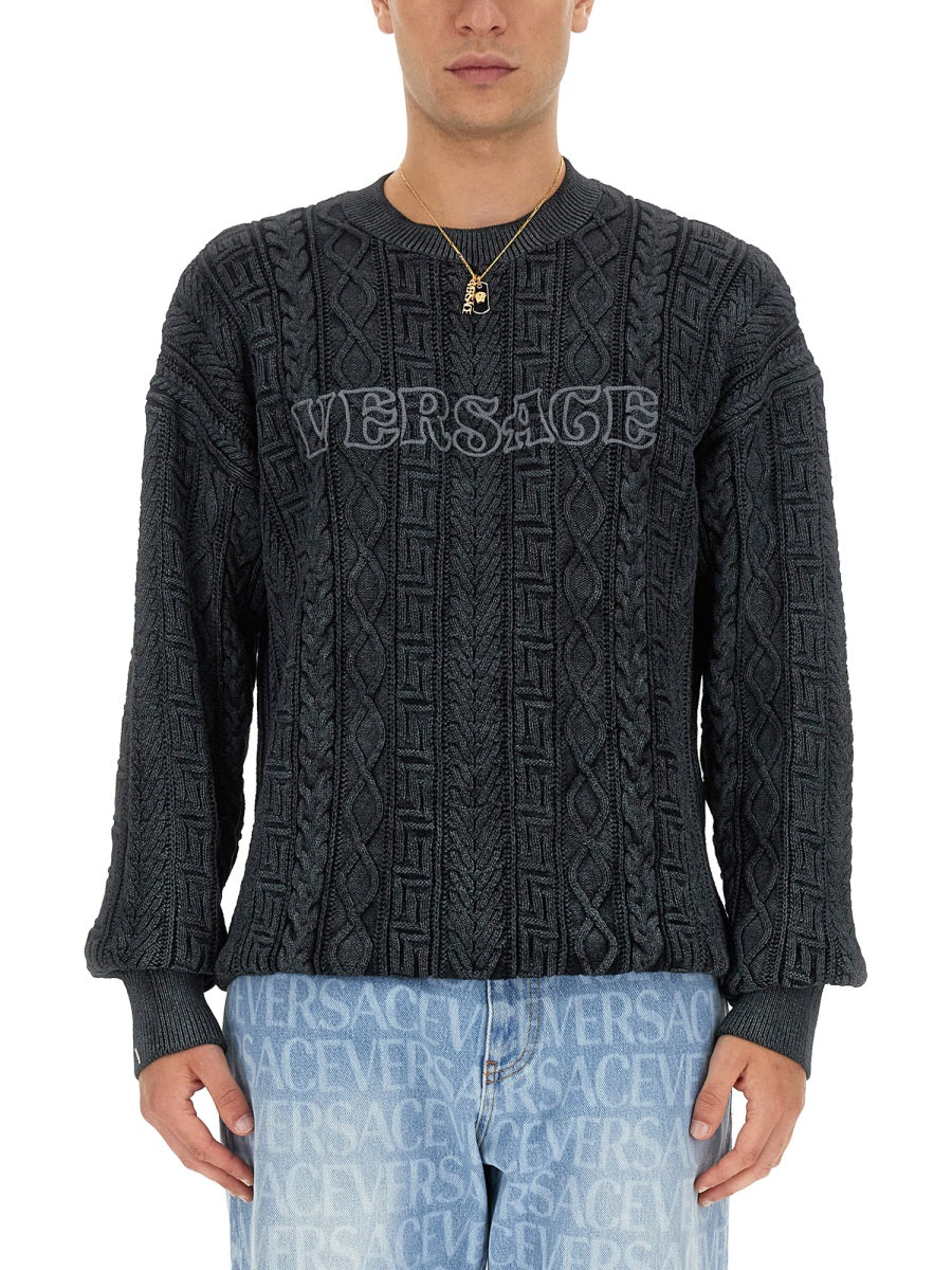 VERSACE Slim Fit Knit with Greek Braid Work - Size 50 IT