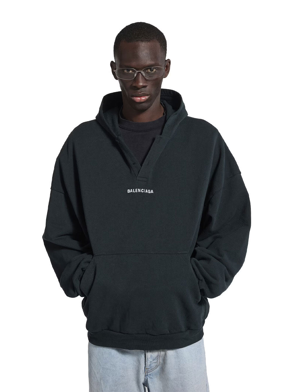 BALENCIAGA Faded Fleece Polo Hoodie
