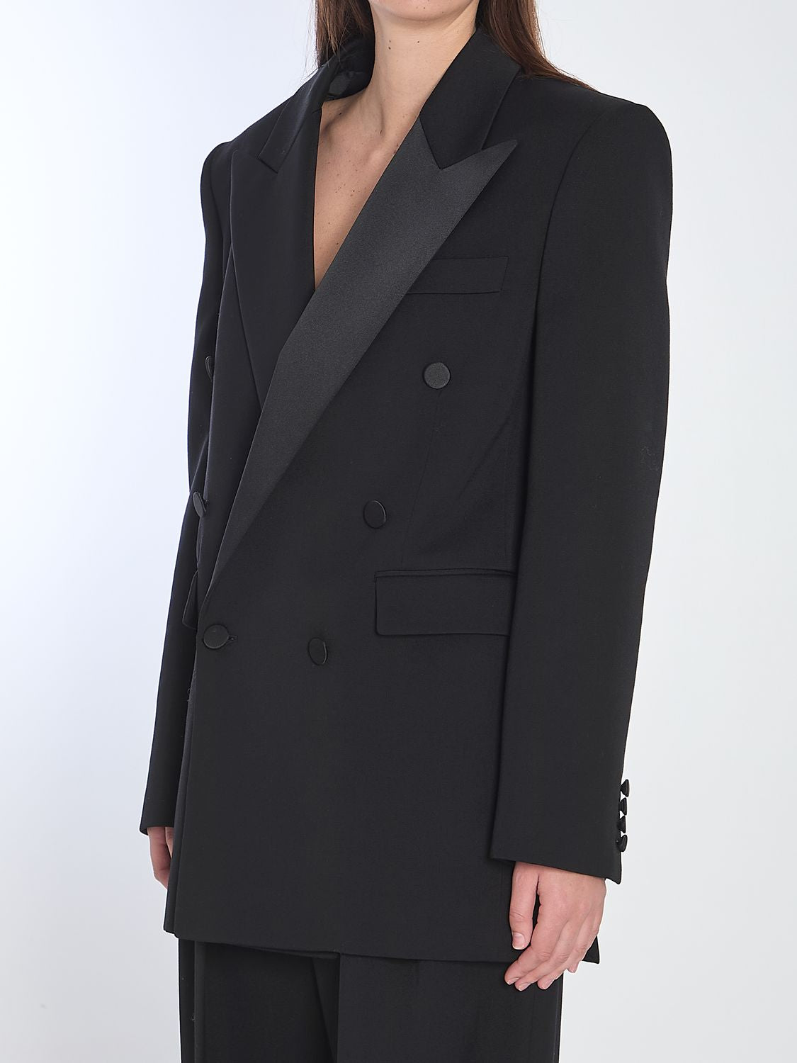 SAINT LAURENT Double-Breasted Tuxedo Jacket - Size 36