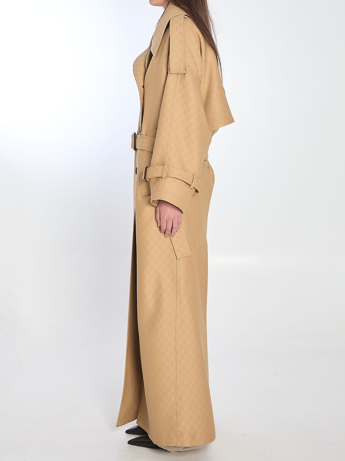 GUCCI Elegant Mini Trench Crepe Wool Blend Coat for Women