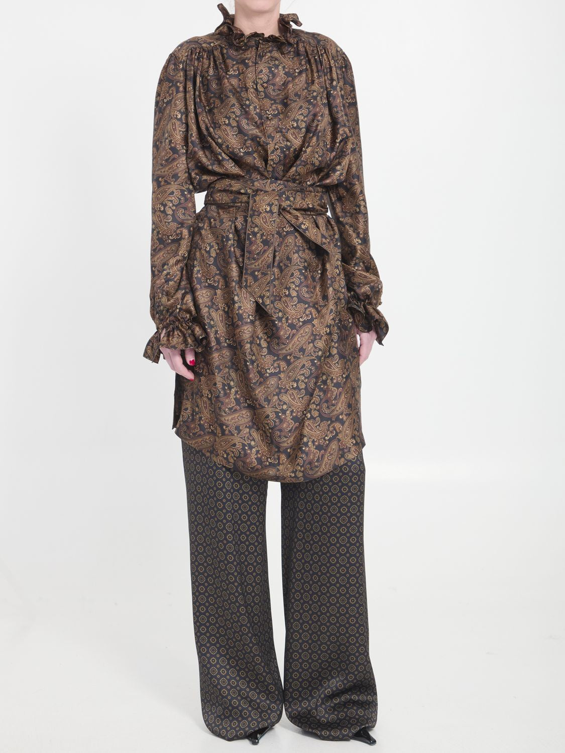 SAINT LAURENT Knee-Length Paisley Silk Dress