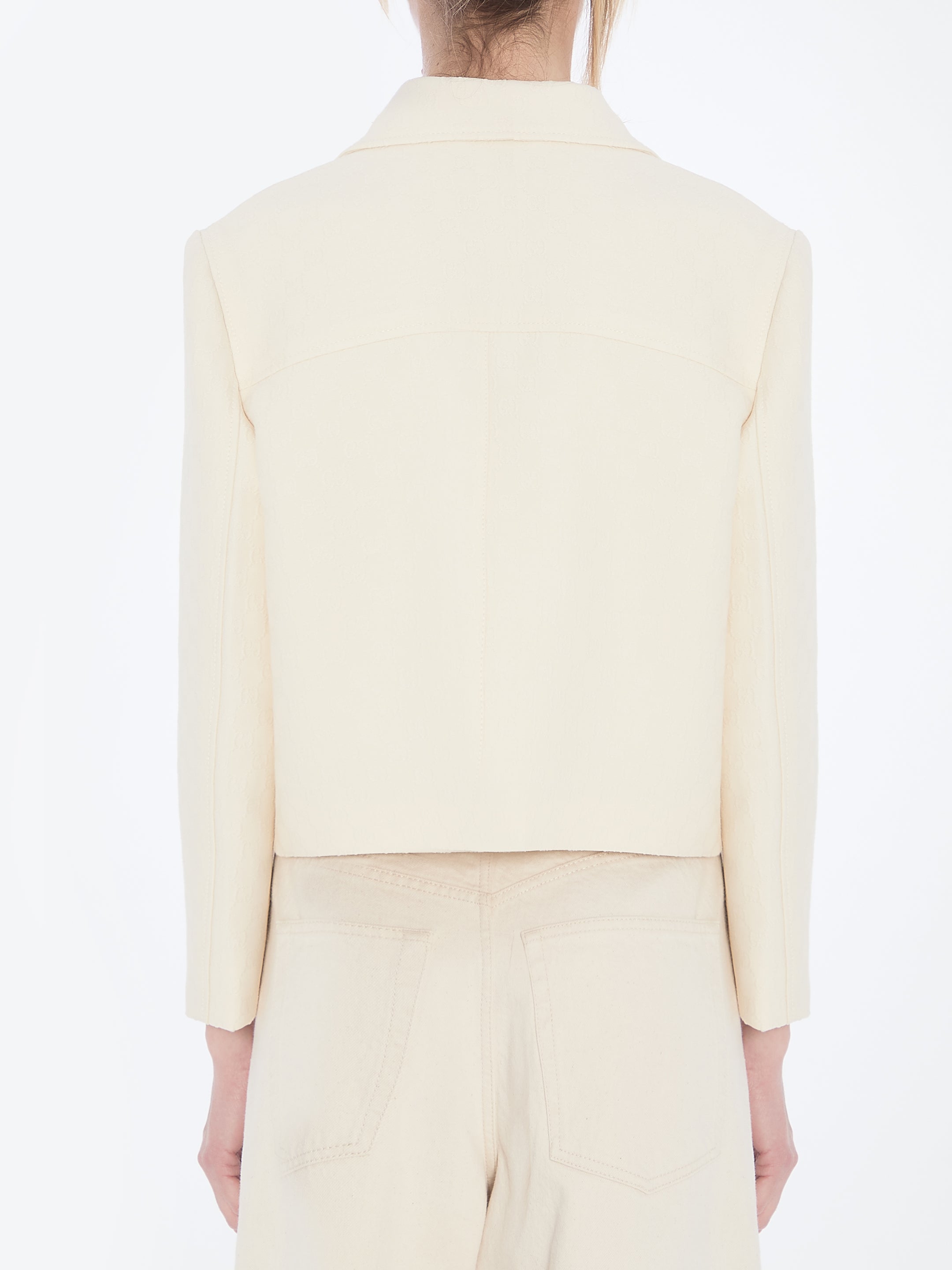 GUCCI Cropped Wool-Silk Jacquard Jacket - Size 42