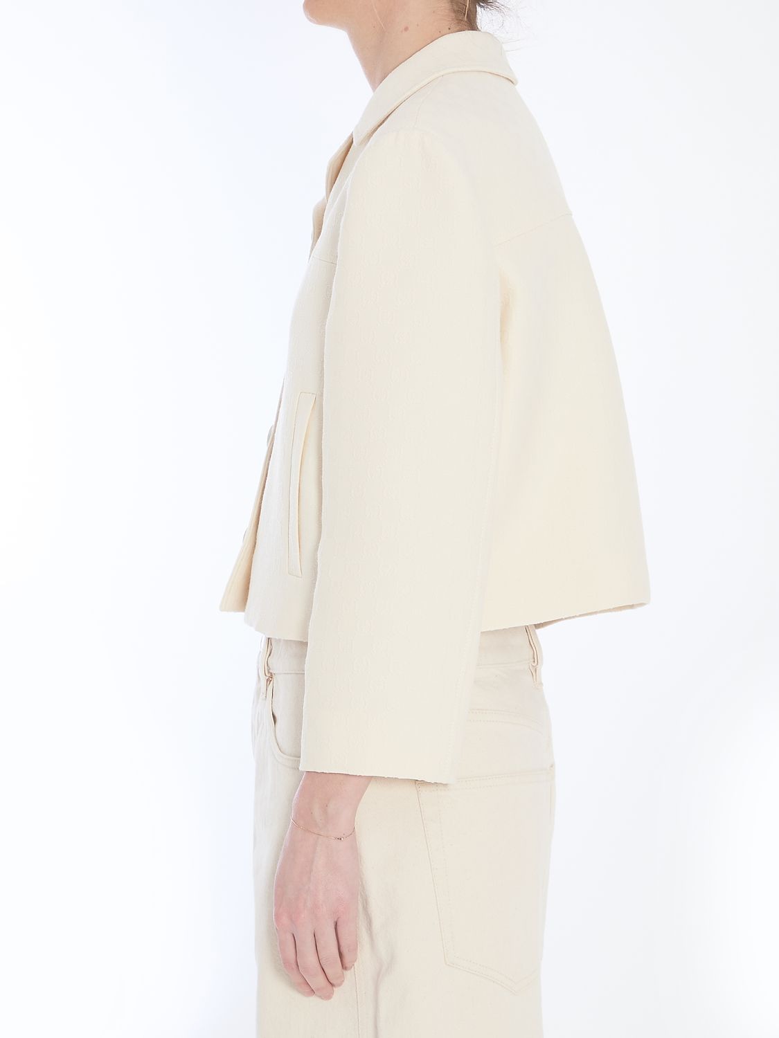 GUCCI Cropped Wool-Silk Jacquard Jacket - Size 42