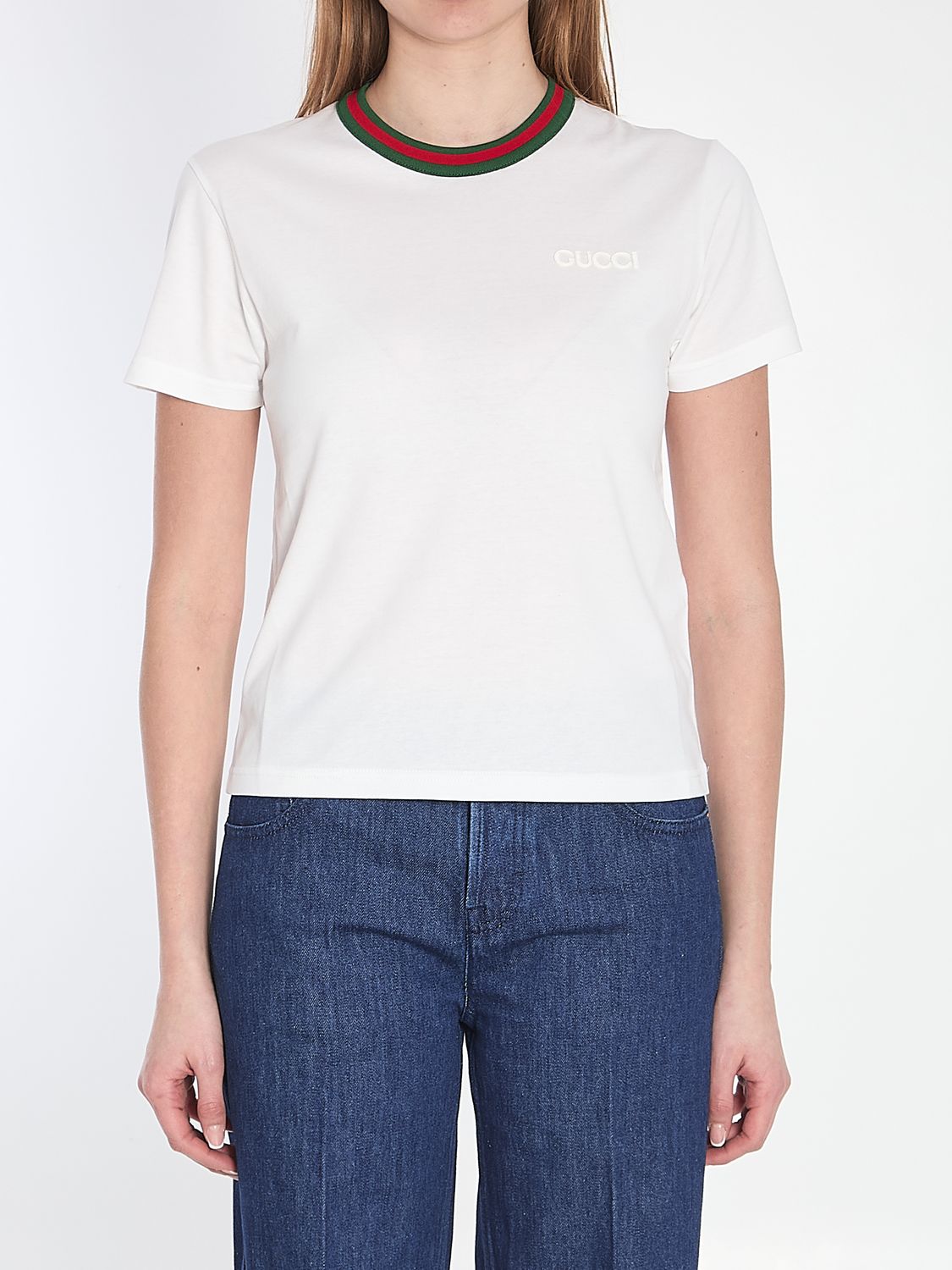 GUCCI Cotton T-Shirt with Ribbed Knit for Women
