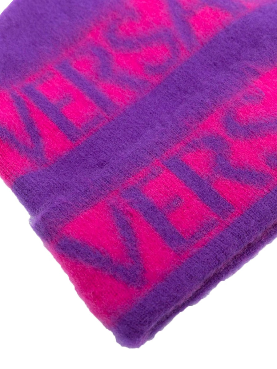 VERSACE Mini Logo Striped Beanie