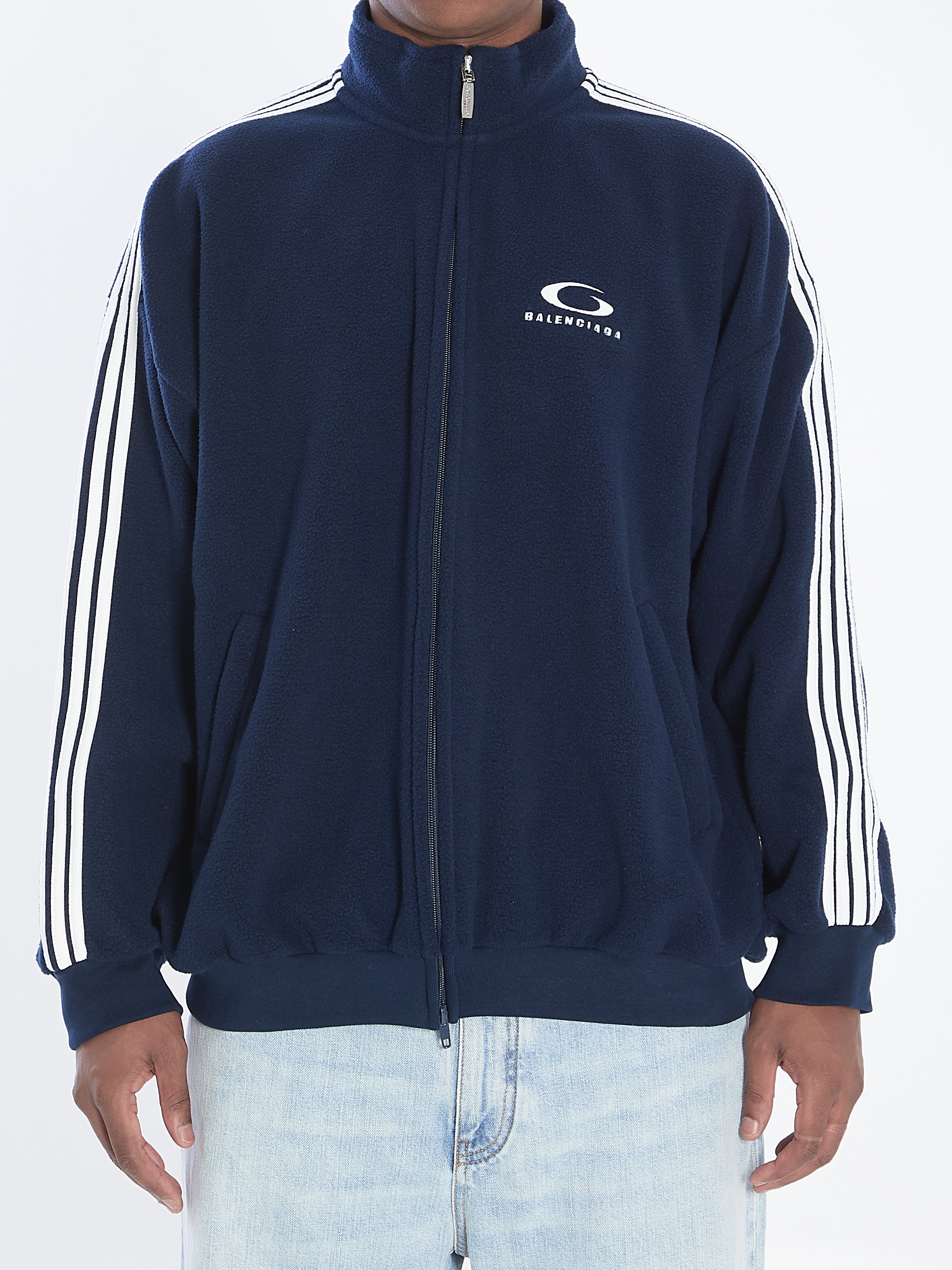 BALENCIAGA Zip-Up Sweatshirt with Sleeve Stripes for Men