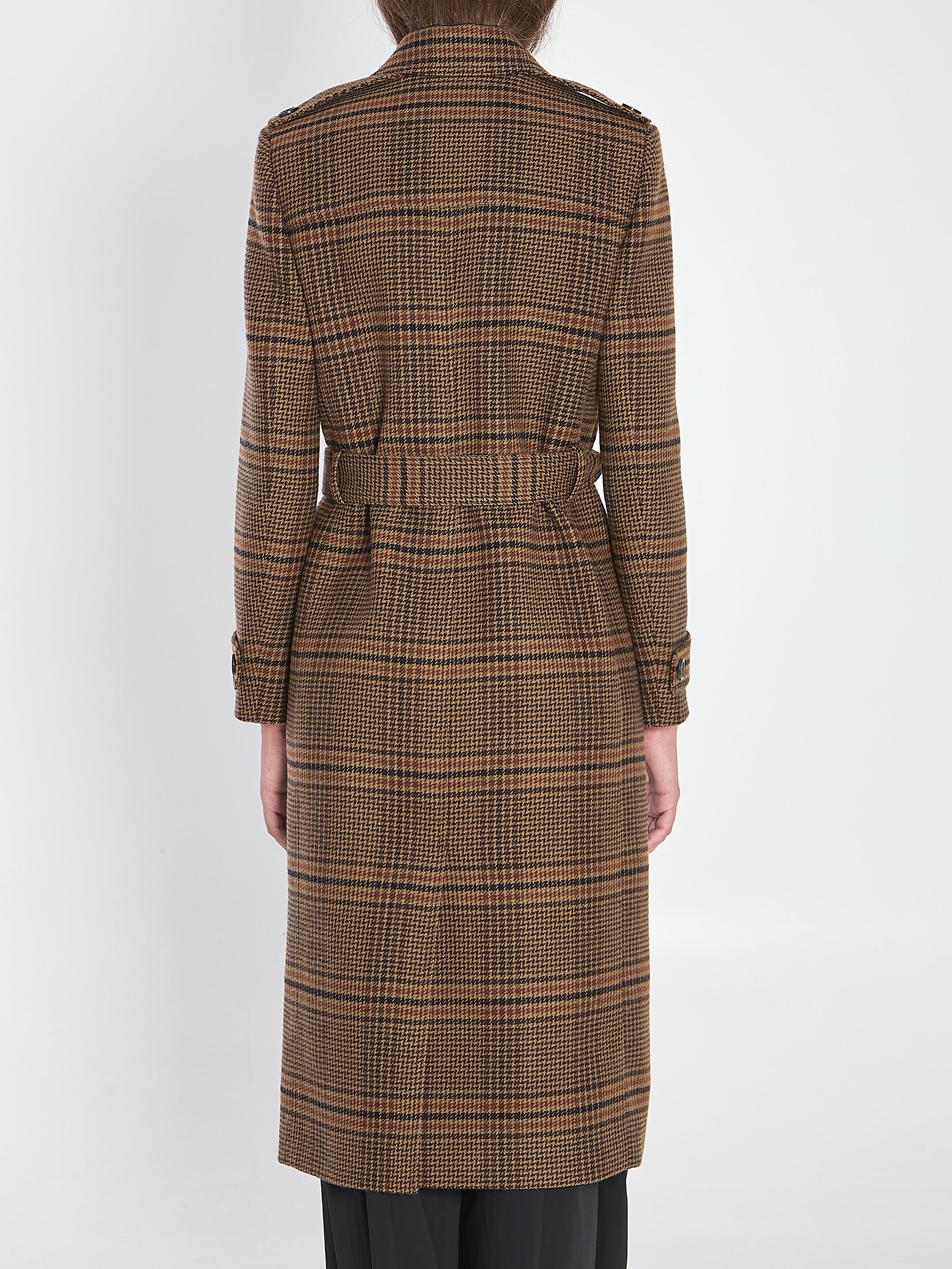 SAINT LAURENT Long Prince of Wales Wool Jacket for Women