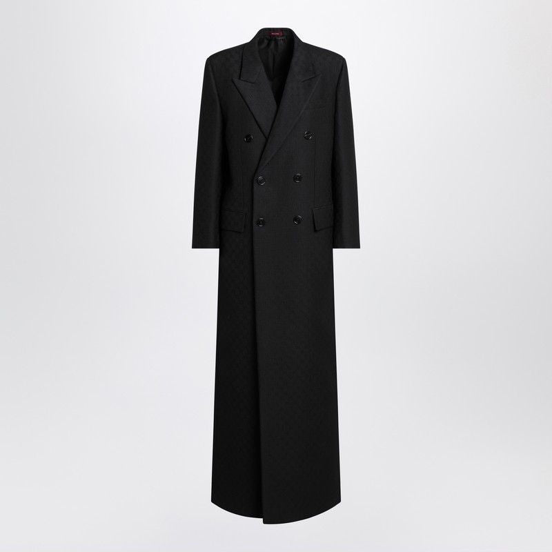 GUCCI Double-Breasted Long Jacket in Silk and Jacquard Wool