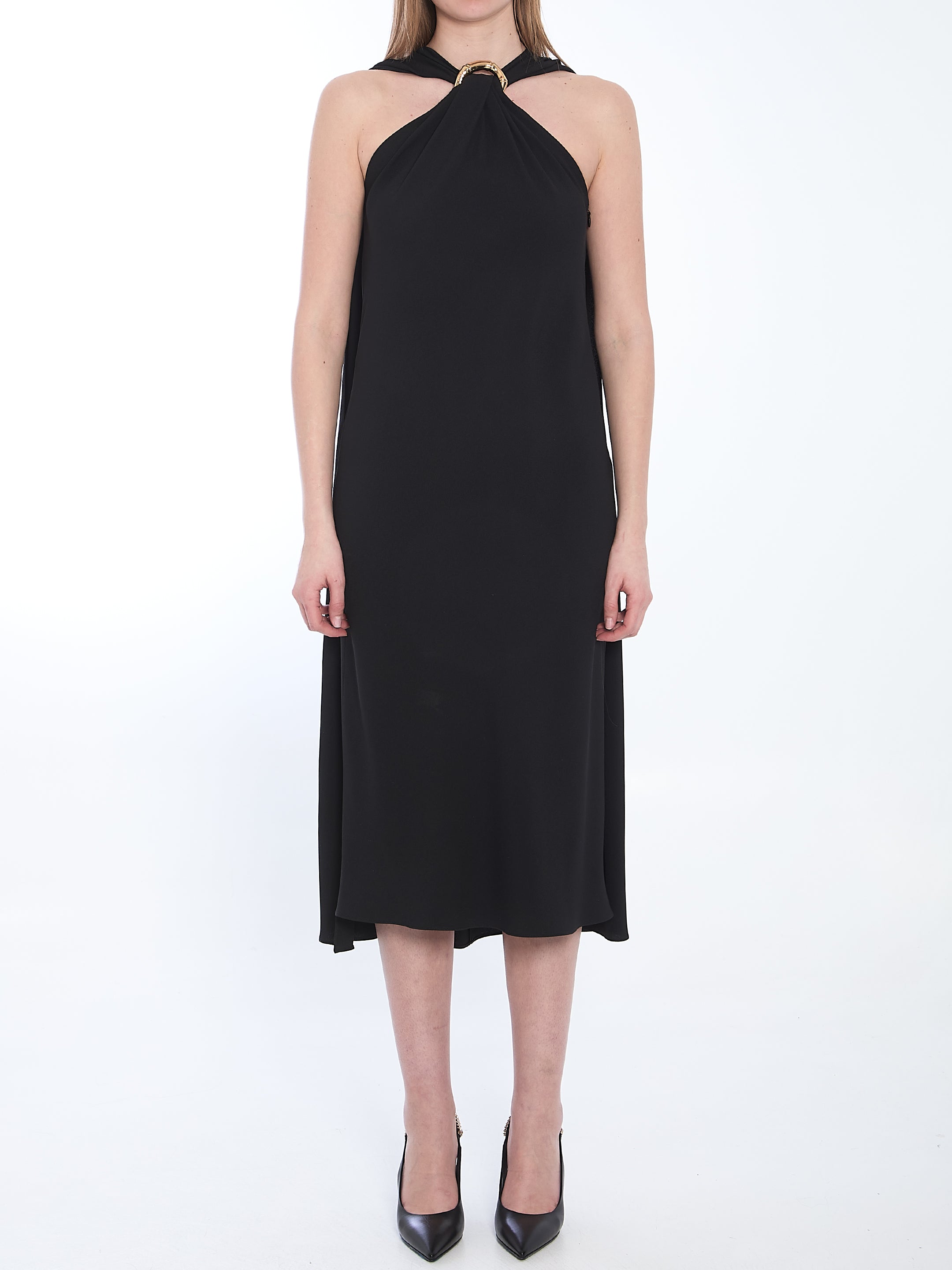 GUCCI MIDI EVENING DRESS WITH CAPE DETAIL