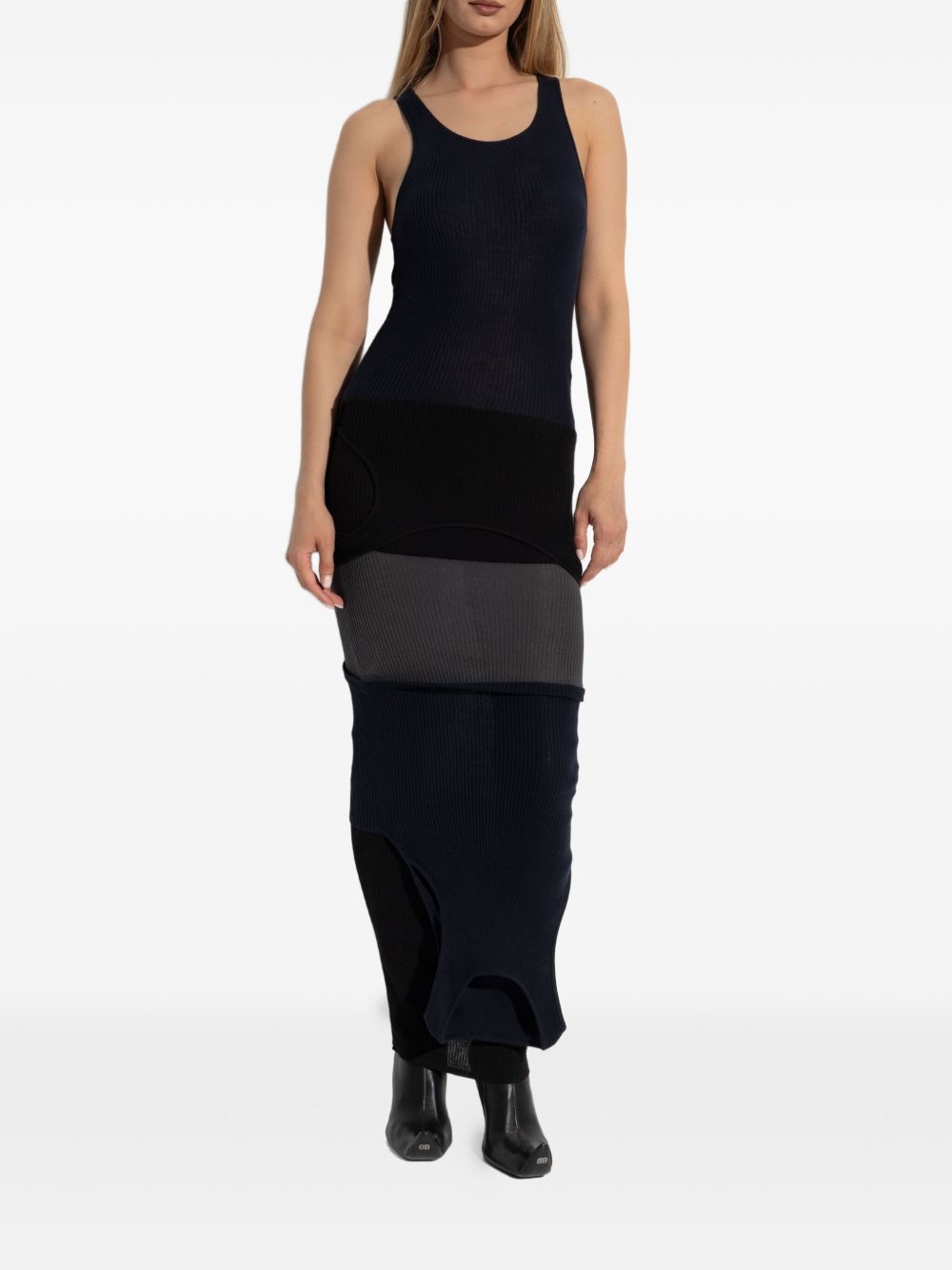 BALENCIAGA Maxi Length Layered Dress with Cut-Out Details
