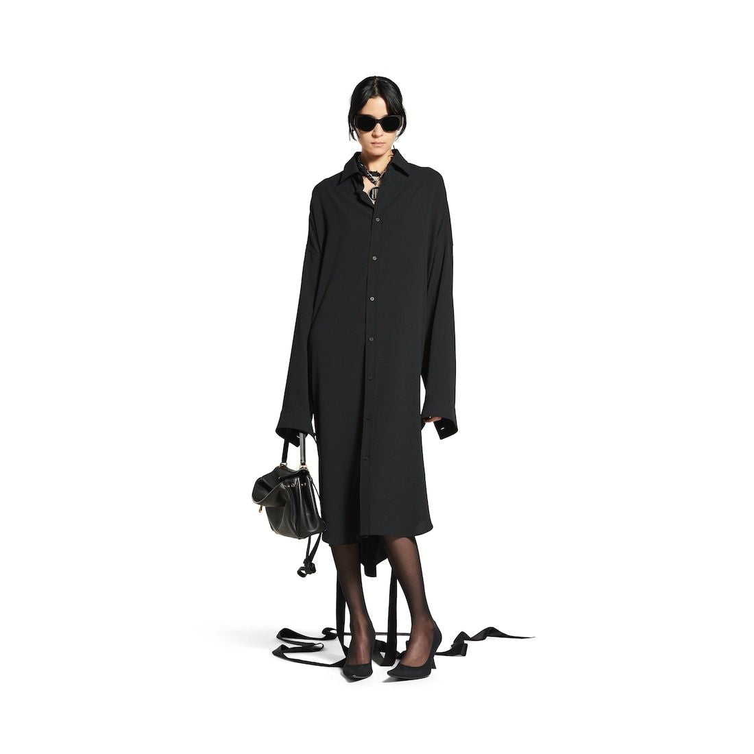 BALENCIAGA Shirt Dress with Intertwined Ribbons