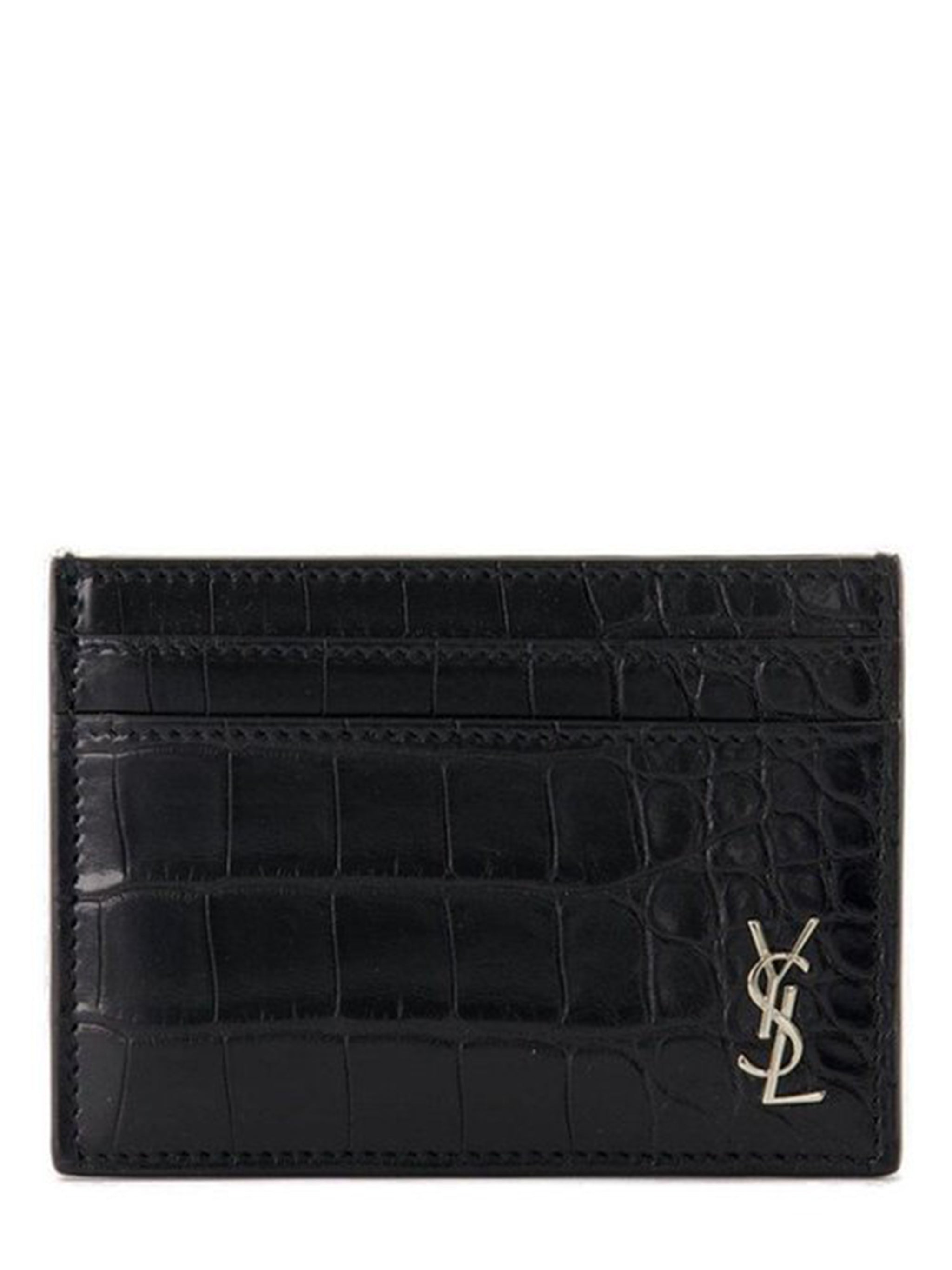 SAINT LAURENT Mini Alligator Leather Card Holder