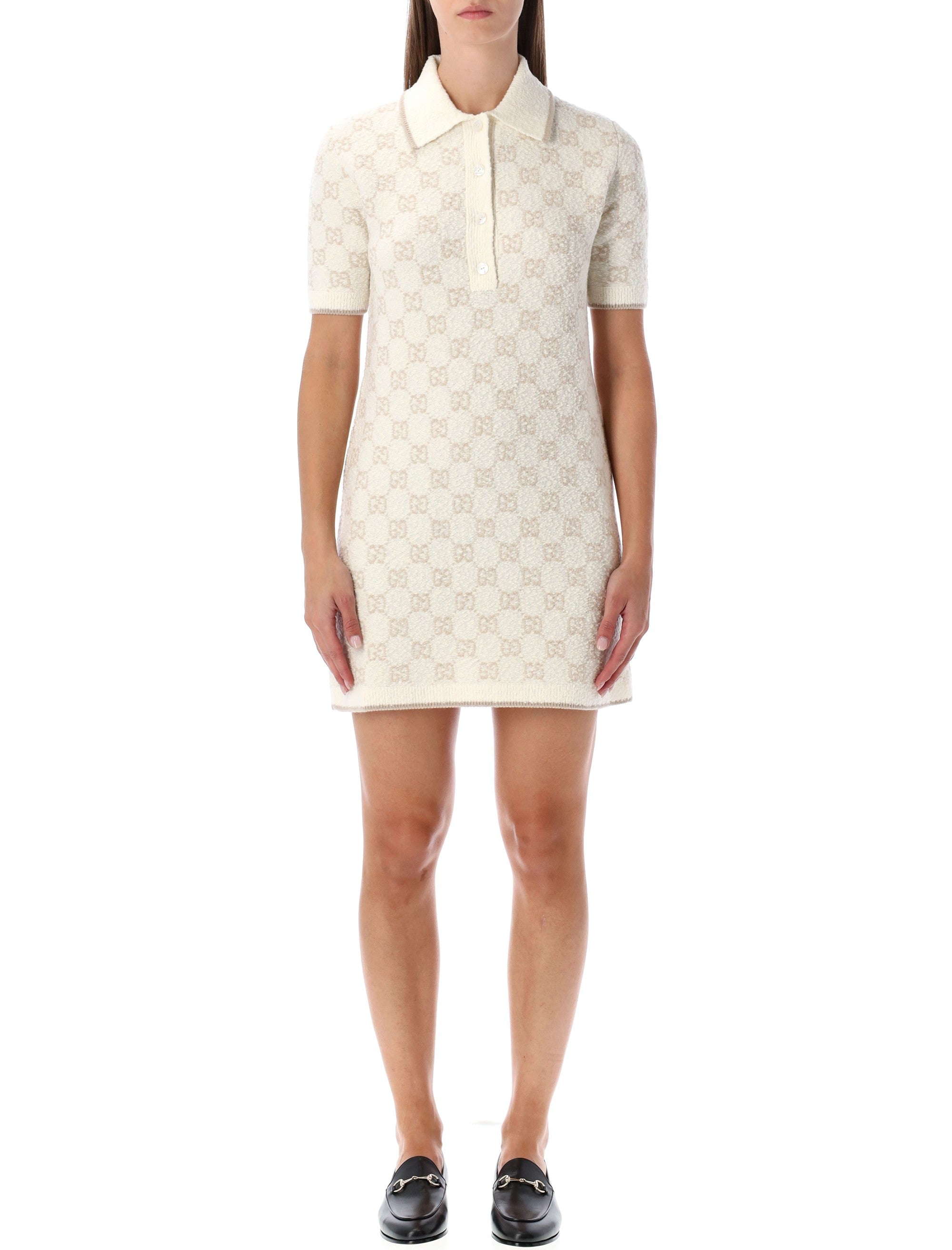 GUCCI Mini Bouclé Wool and Cashmere Polo Dress