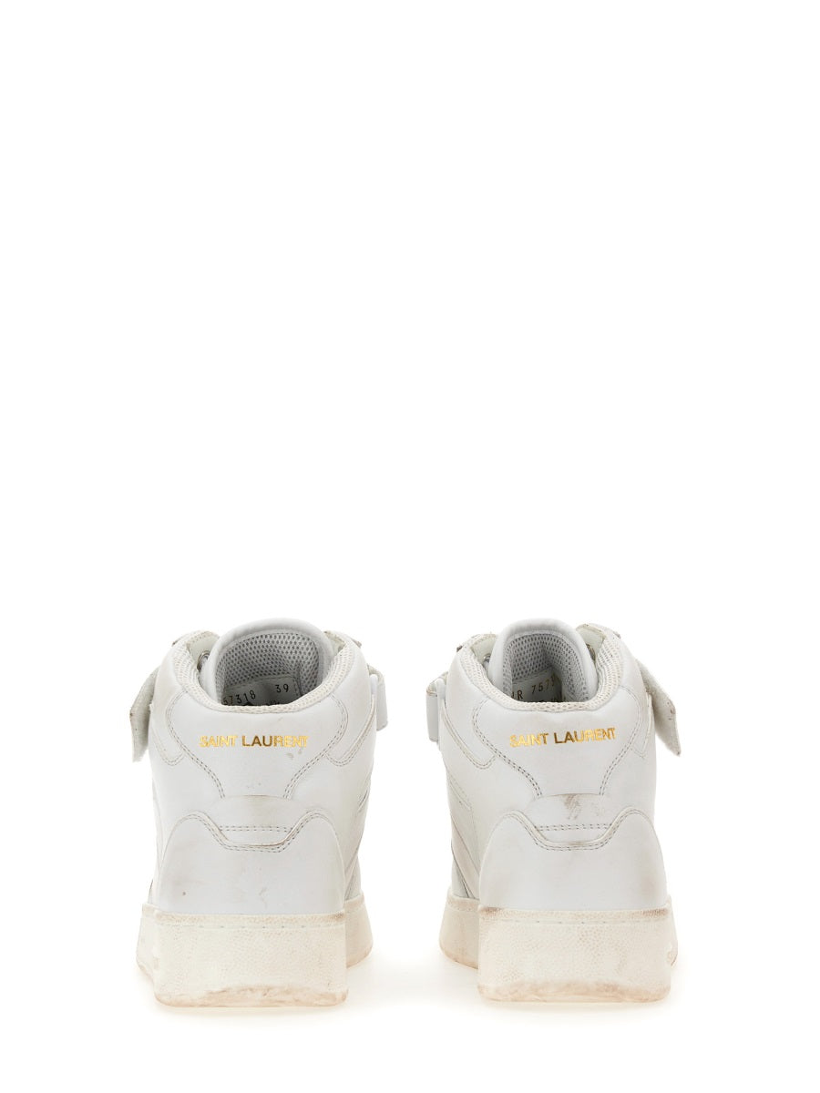 SAINT LAURENT Délavé Effect Calfskin Leather Sneakers