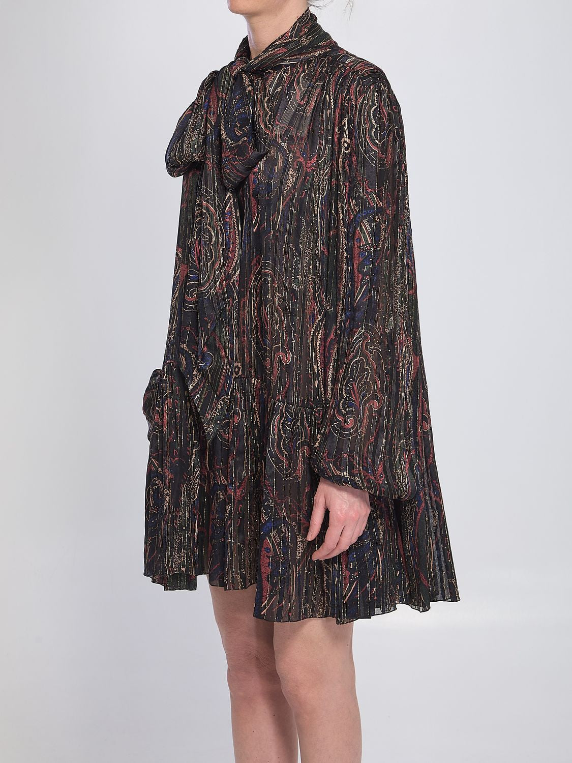 SAINT LAURENT Semi-Sheer Paisley Lurex Silk Dress
