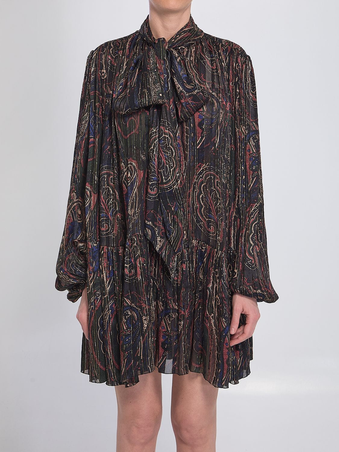 SAINT LAURENT Semi-Sheer Paisley Lurex Silk Dress
