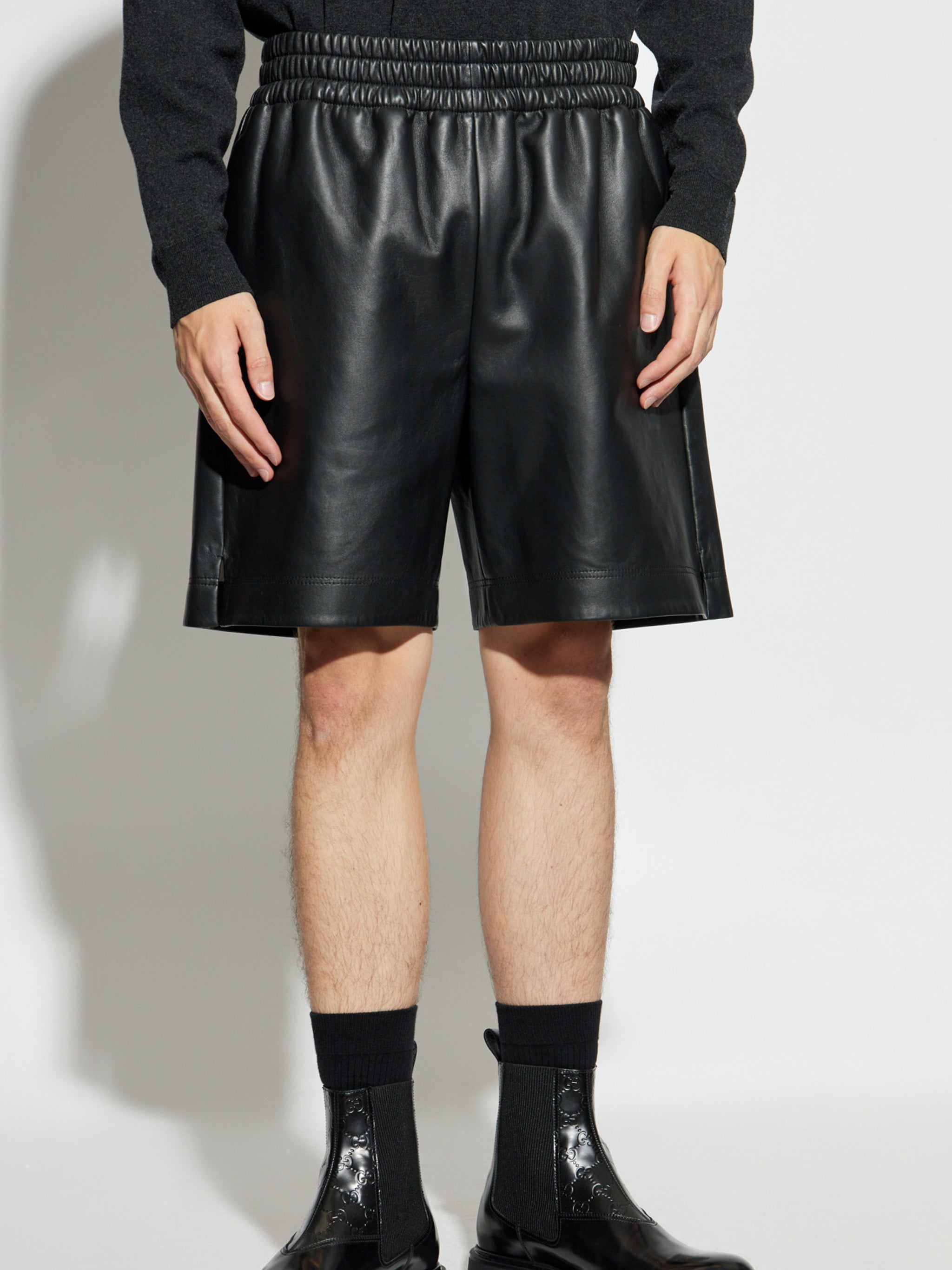 GUCCI Leather Bermuda Shorts with Elastic Waistband