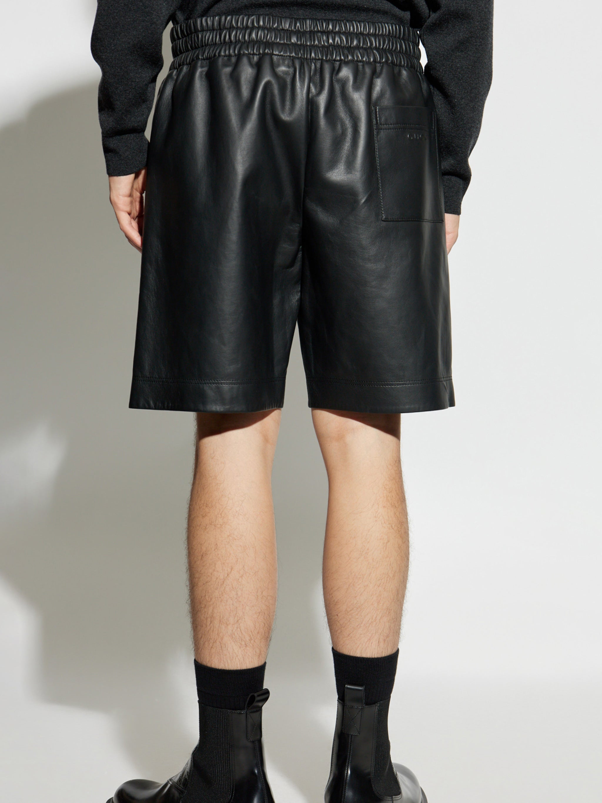 GUCCI Leather Bermuda Shorts with Elastic Waistband