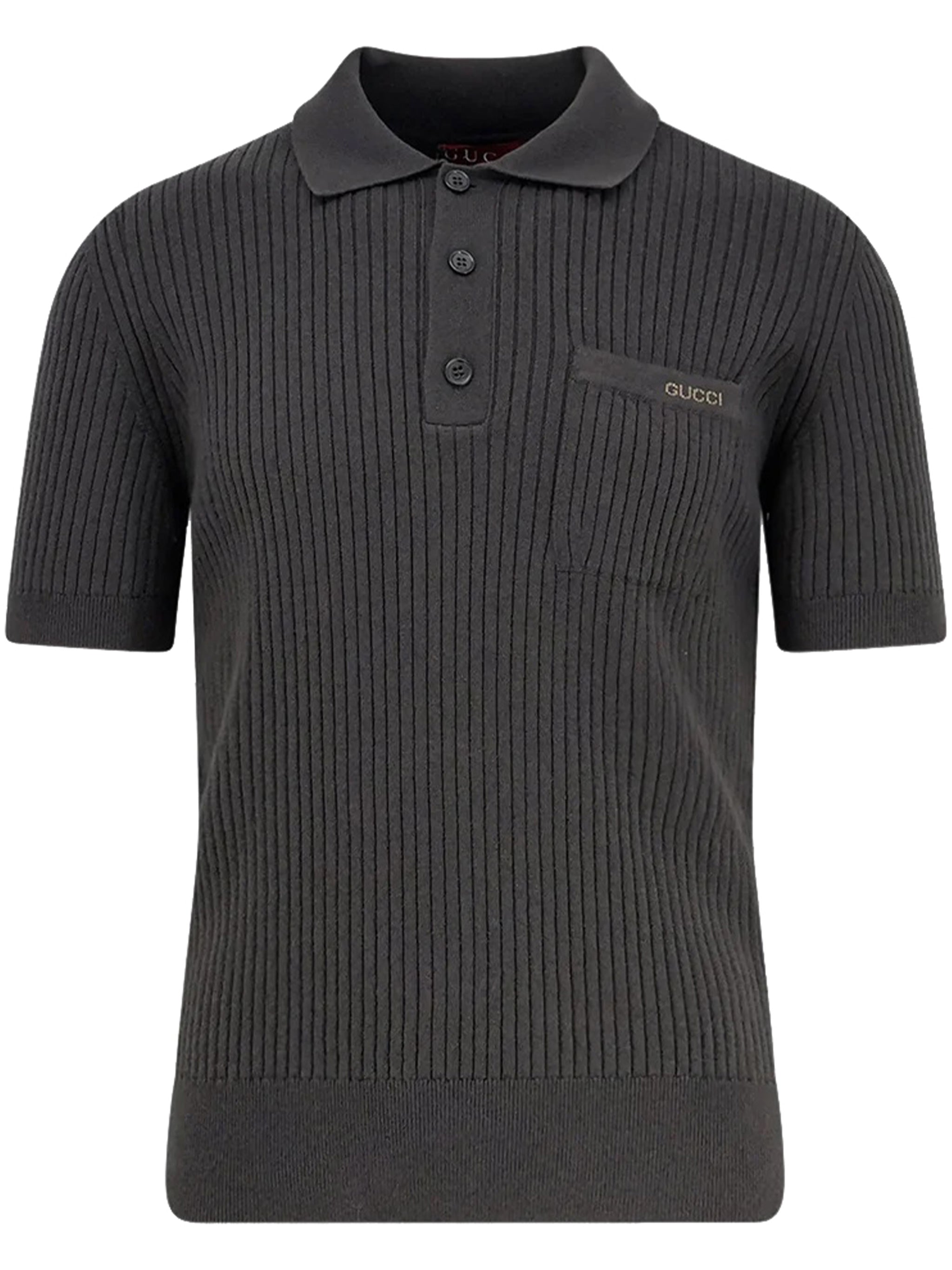GUCCI Military Green Ribbed Wool and Cashmere Polo - Short Sleeve