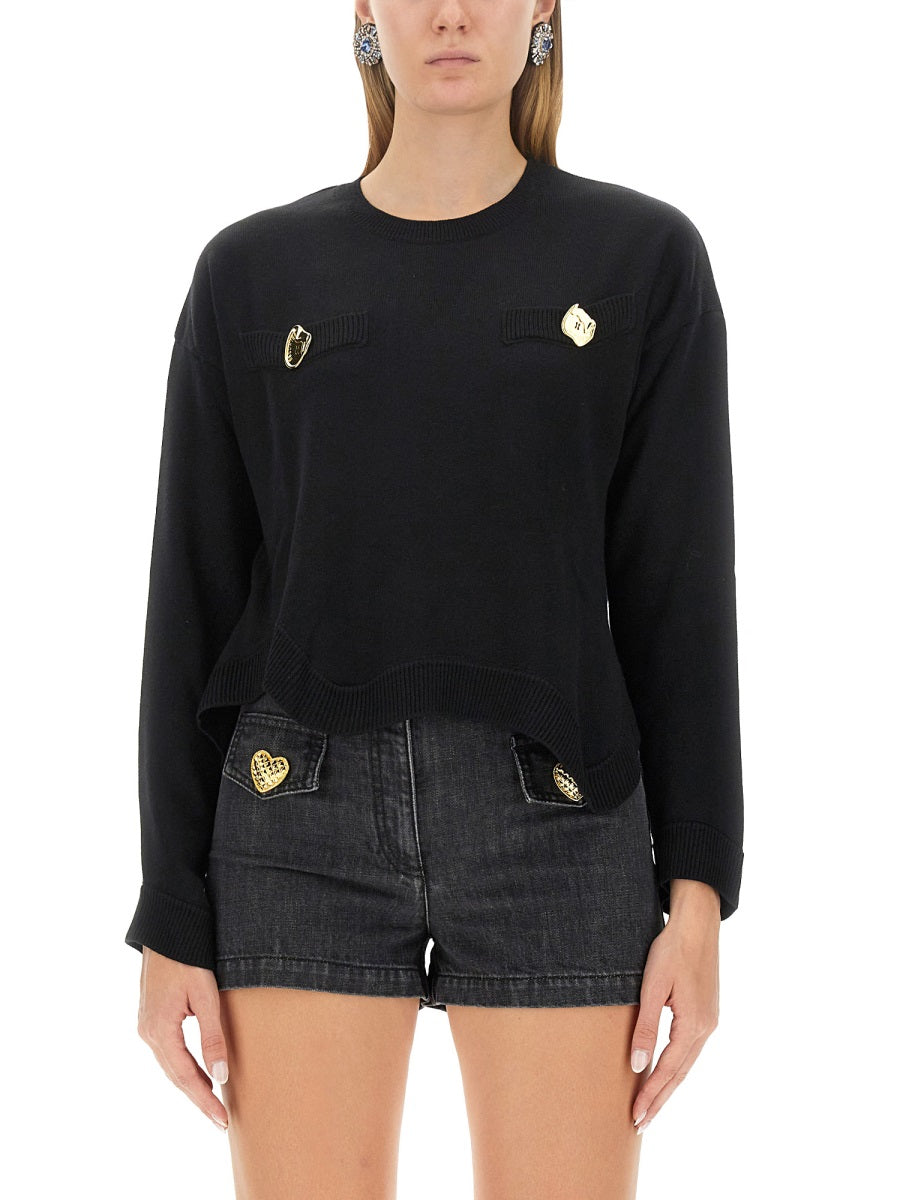 MOSCHINO Cropped Virgin Wool T-Shirt - Size 40 IT