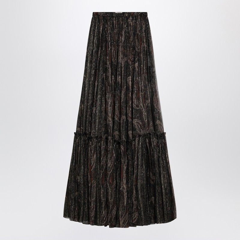 SAINT LAURENT Ruffled Long Skirt with Paisley Print