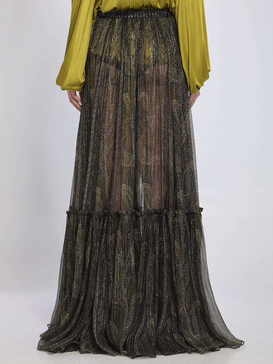 SAINT LAURENT Country-Style Tiered Skirt Size 36