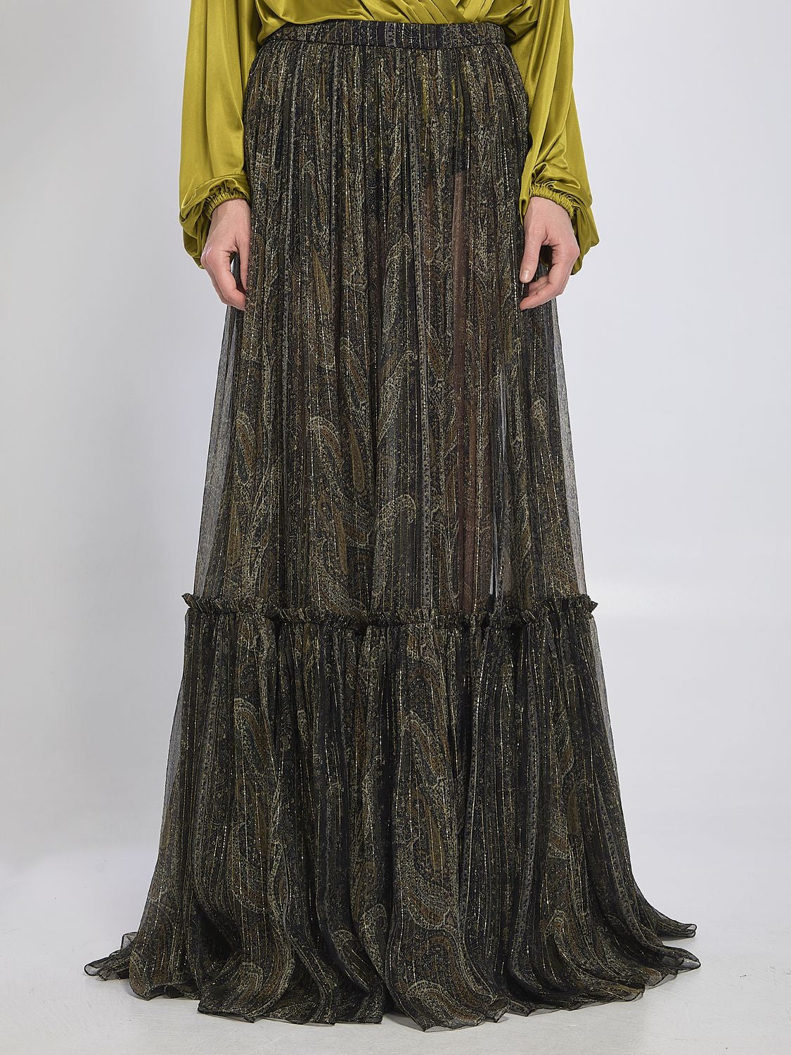 SAINT LAURENT Country-Style Tiered Skirt Size 36